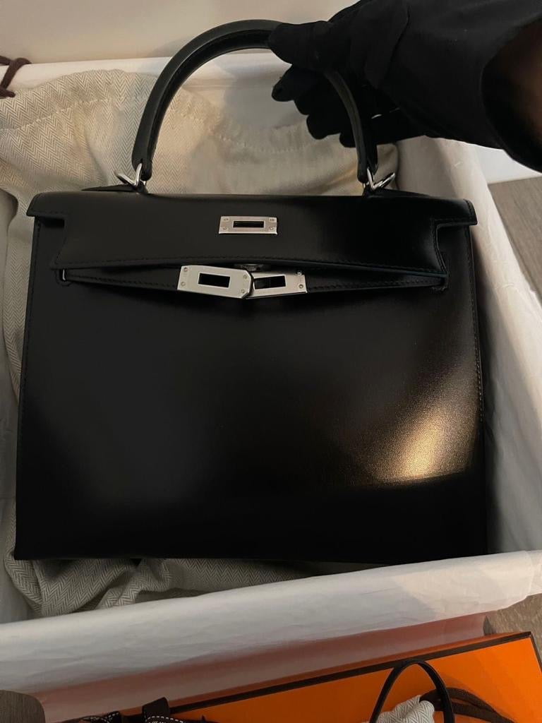 Hermes Kelly Sellier 25 Black Box Palladium Hardware