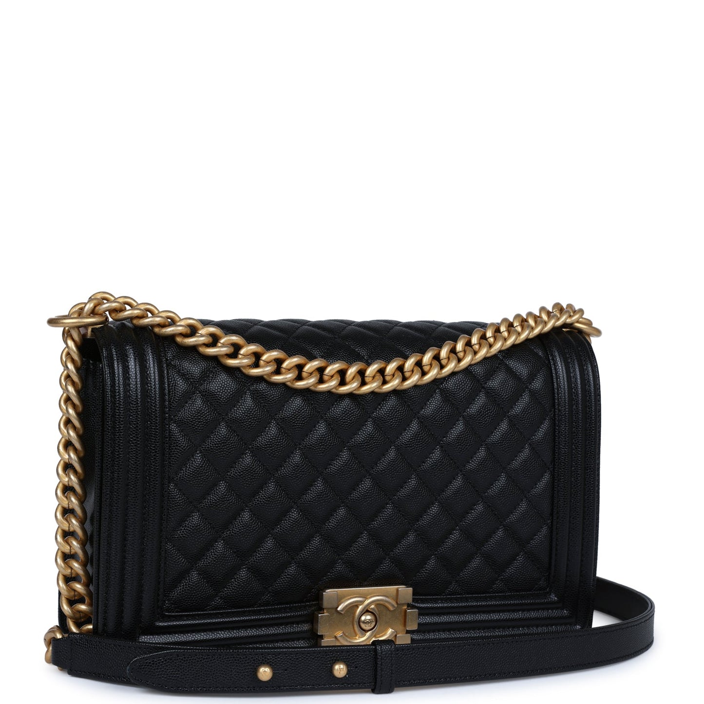 Chanel New Medium Boy Bag Black Caviar Antique Gold Hardware