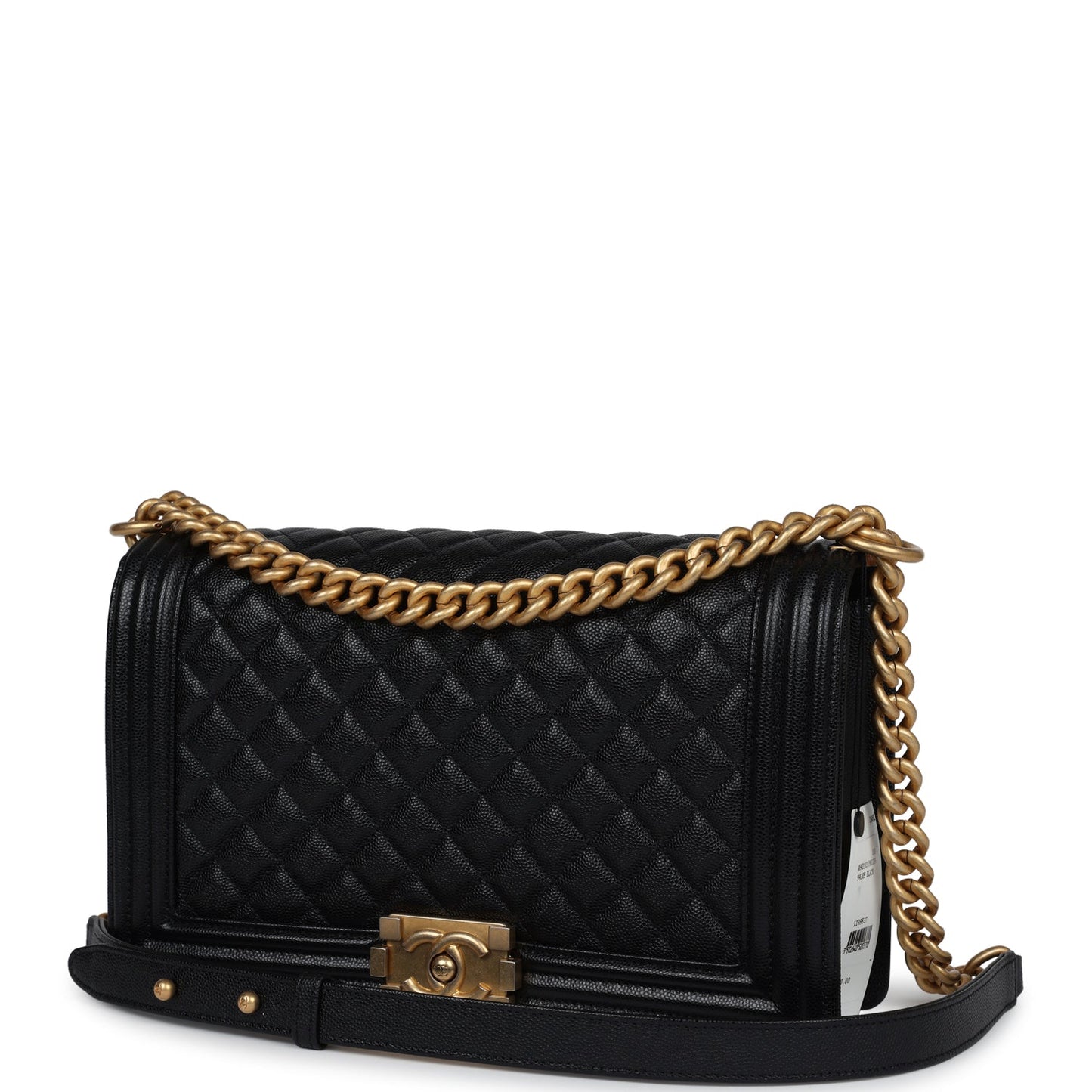 Chanel New Medium Boy Bag Black Caviar Antique Gold Hardware