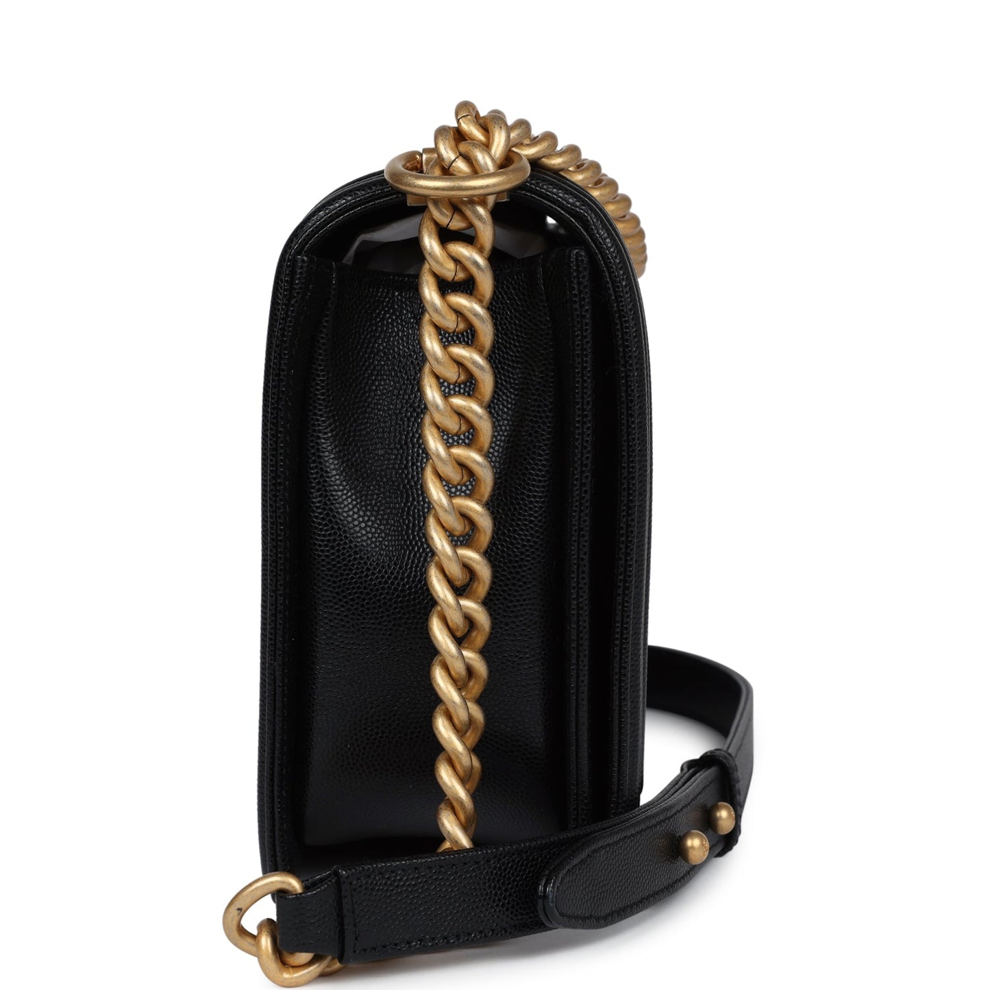 Chanel New Medium Boy Bag Black Caviar Antique Gold Hardware