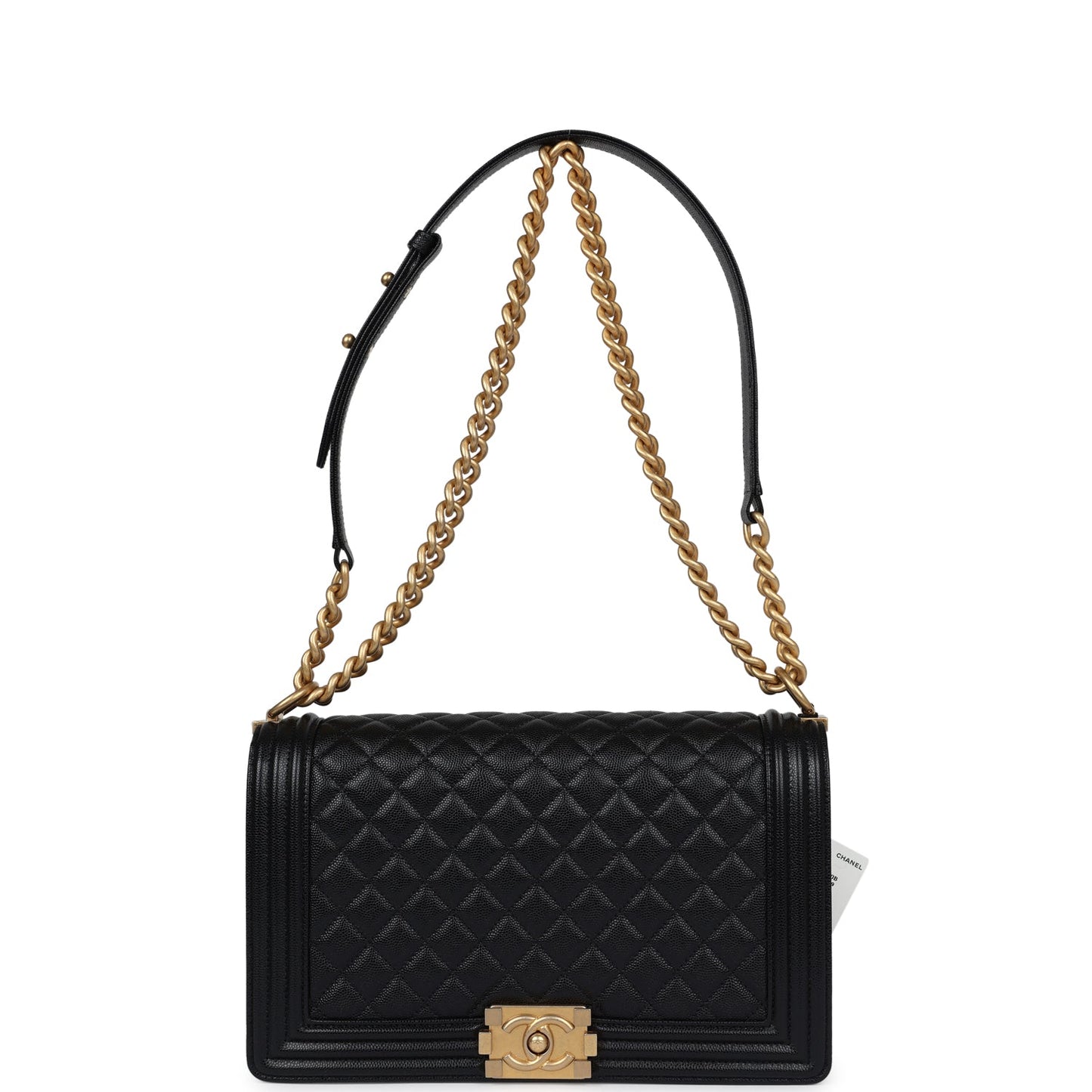 Chanel New Medium Boy Bag Black Caviar Antique Gold Hardware