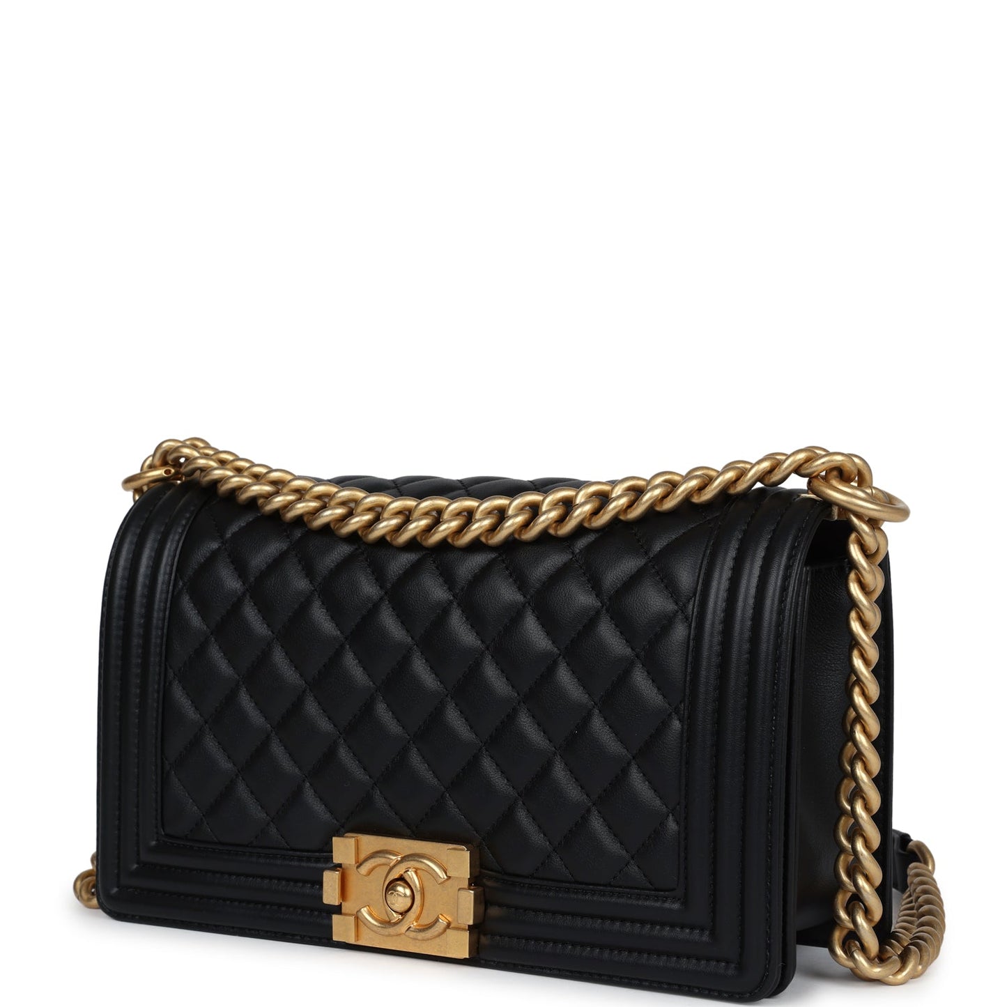 Chanel Medium Boy Bag Black Calfskin Antique Gold Hardware