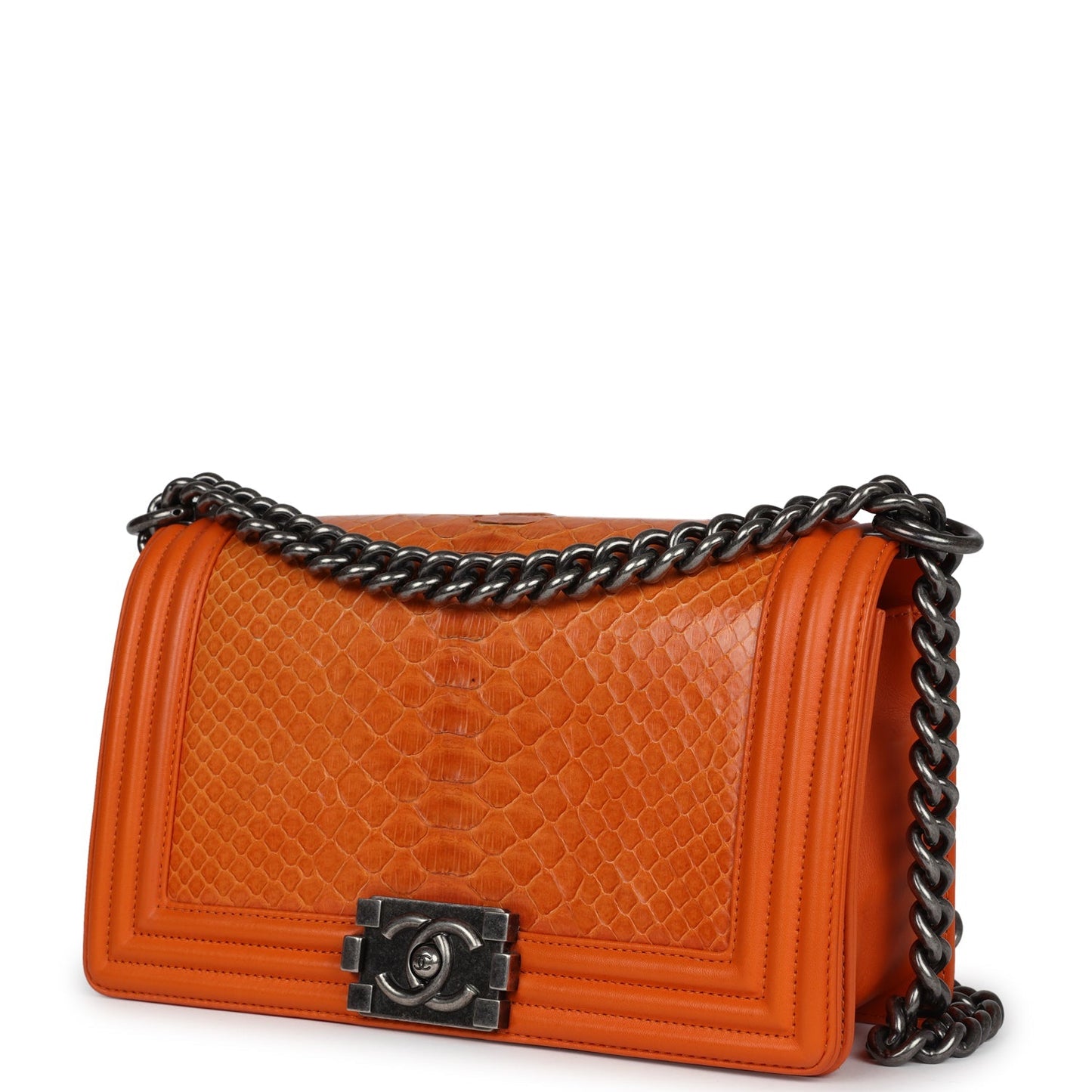 Pre-owned Chanel Medium Boy Bag Orange Python Aged Ruthenium Hardware - Bob Flawless Skincare 