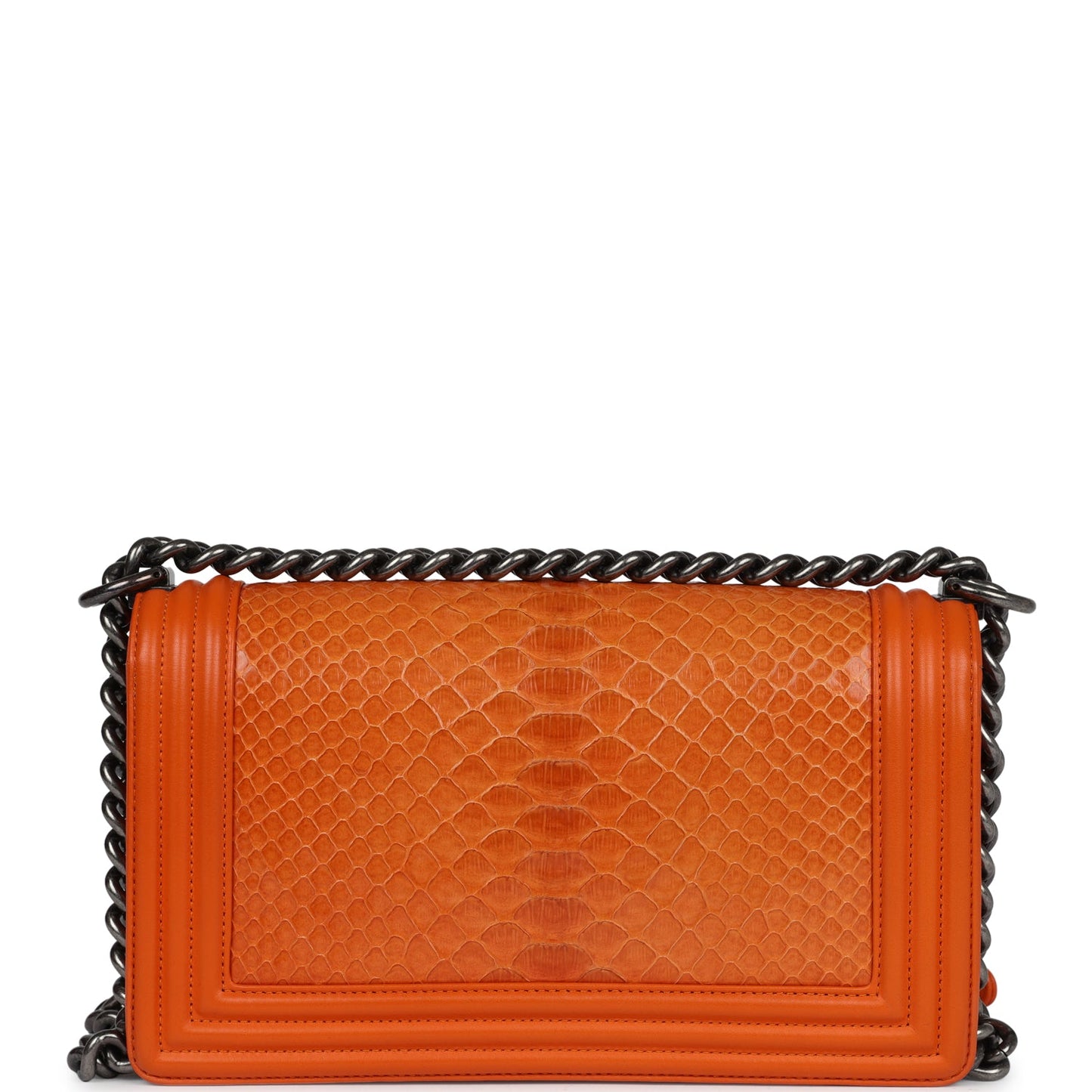 Pre-owned Chanel Medium Boy Bag Orange Python Aged Ruthenium Hardware - Bob Flawless Skincare 