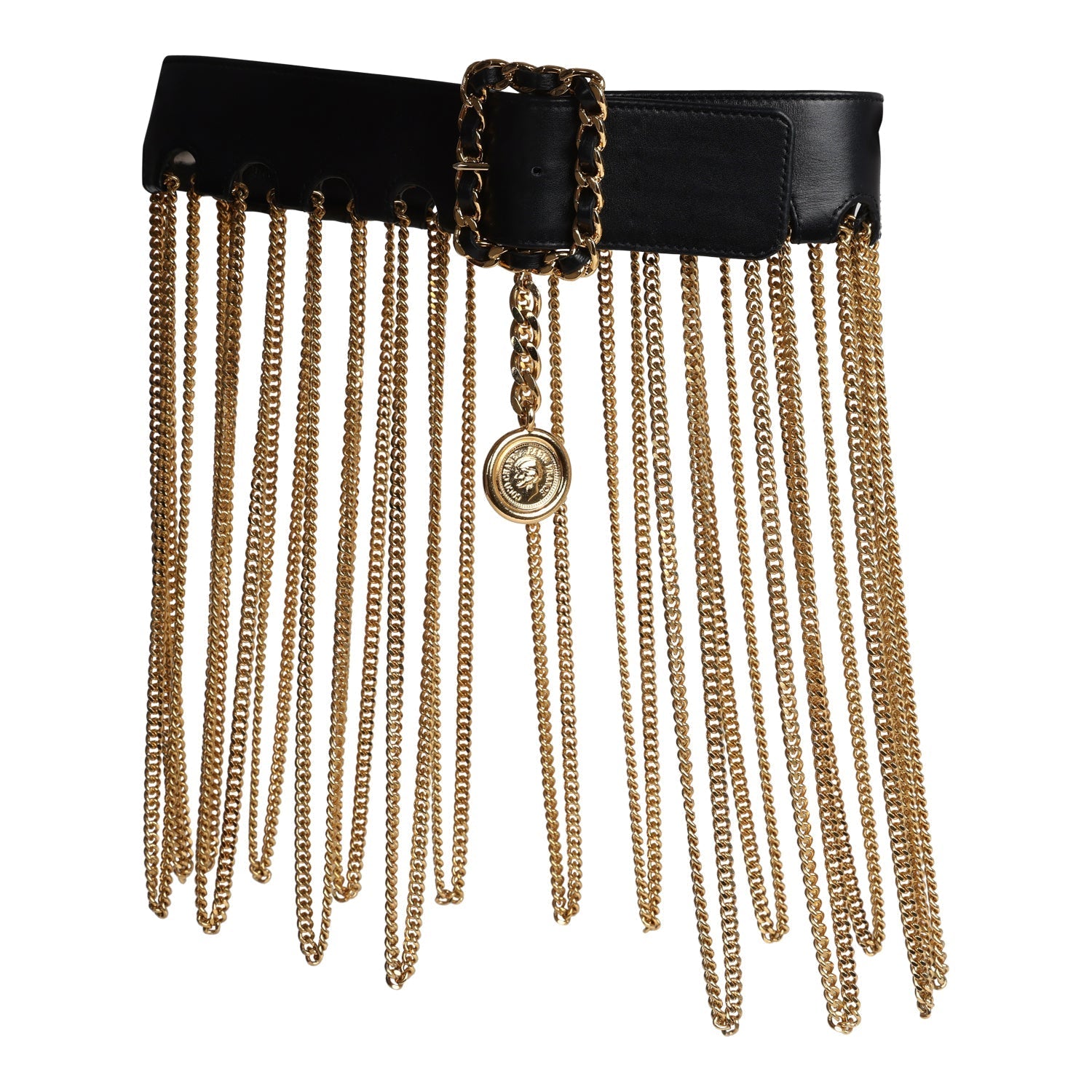 Vintage Chanel Fringe Chain Leather Belt Black Leather Gold Hardware - Bob Flawless Skincare 