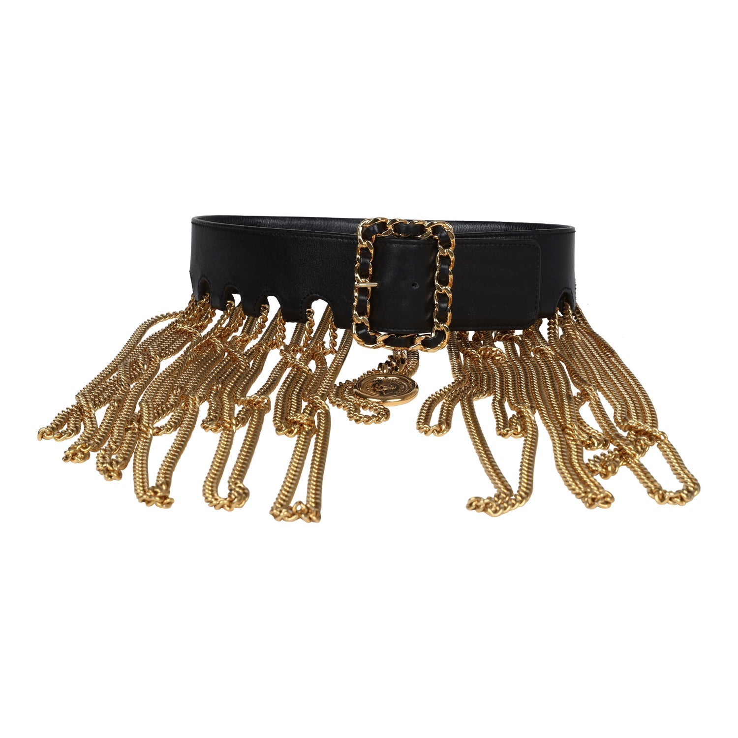 Vintage Chanel Fringe Chain Leather Belt Black Leather Gold Hardware - Bob Flawless Skincare 