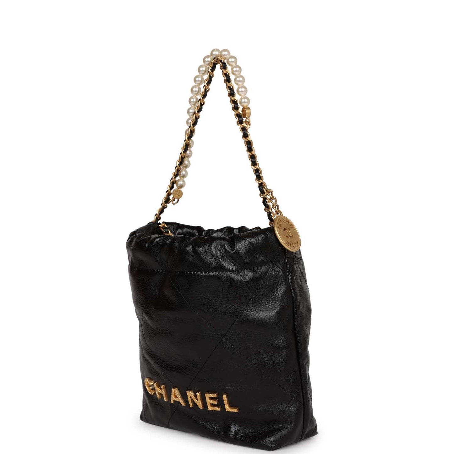 Chanel Mini 22 Bag Black Calfskin and Pearl Antique Gold Hardware -Balance Due