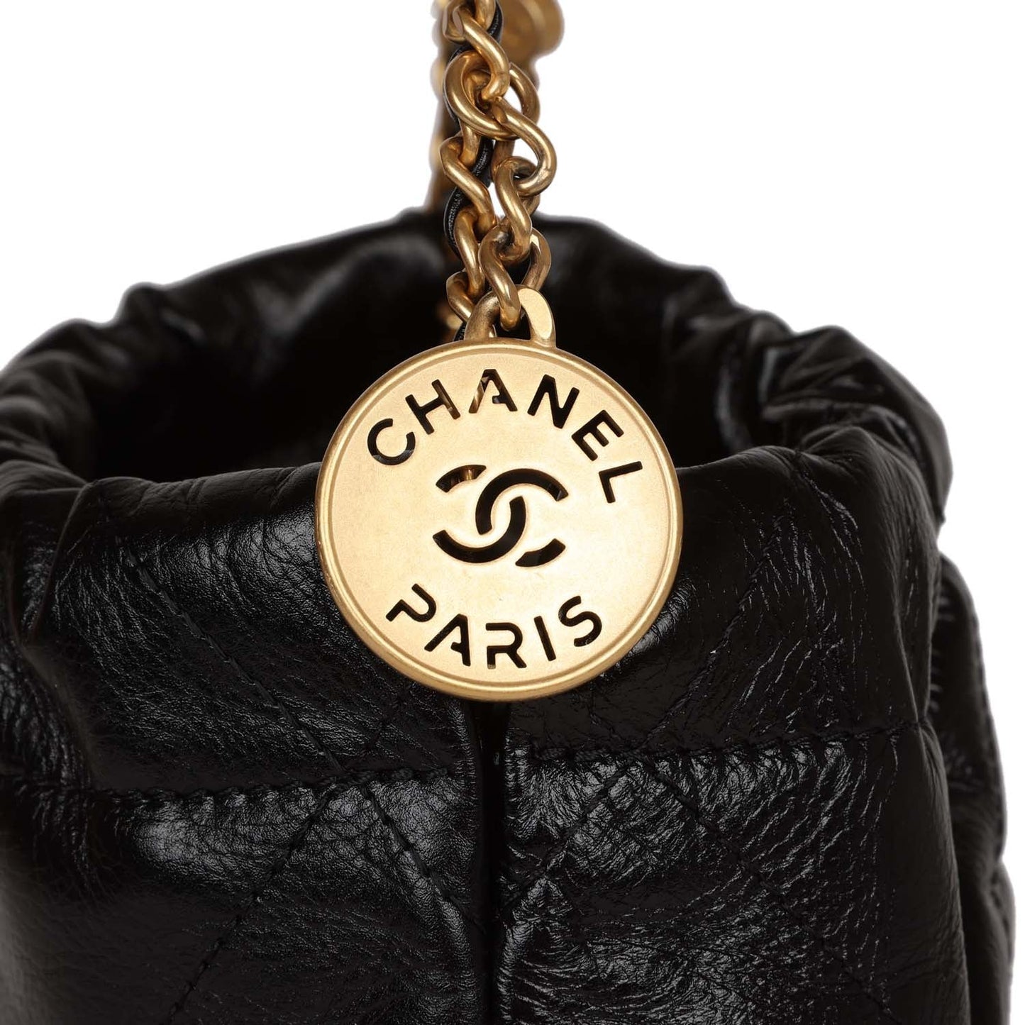 Chanel Mini 22 Bag Black Calfskin and Pearl Antique Gold Hardware -Balance Due