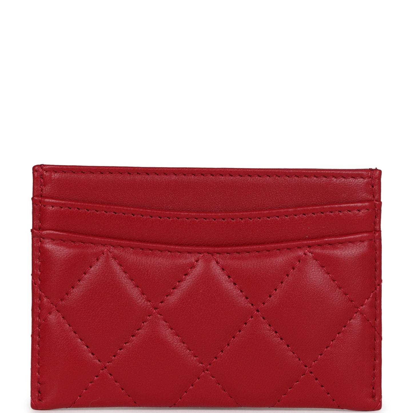 Chanel Card Holder Wallet Red Lambskin Silver Hardware