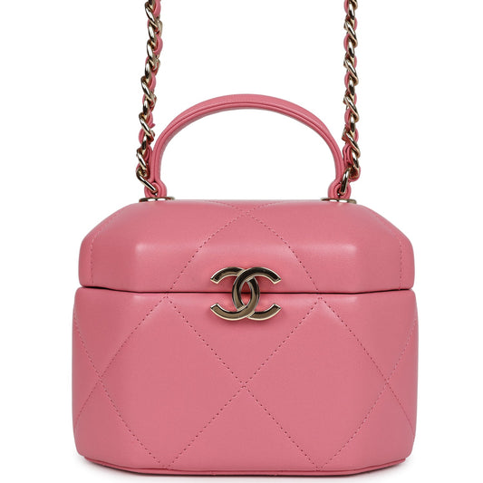 Chanel Mini Hexagon Top Handle Vanity Case Dark Pink Lambskin Gold Hardware