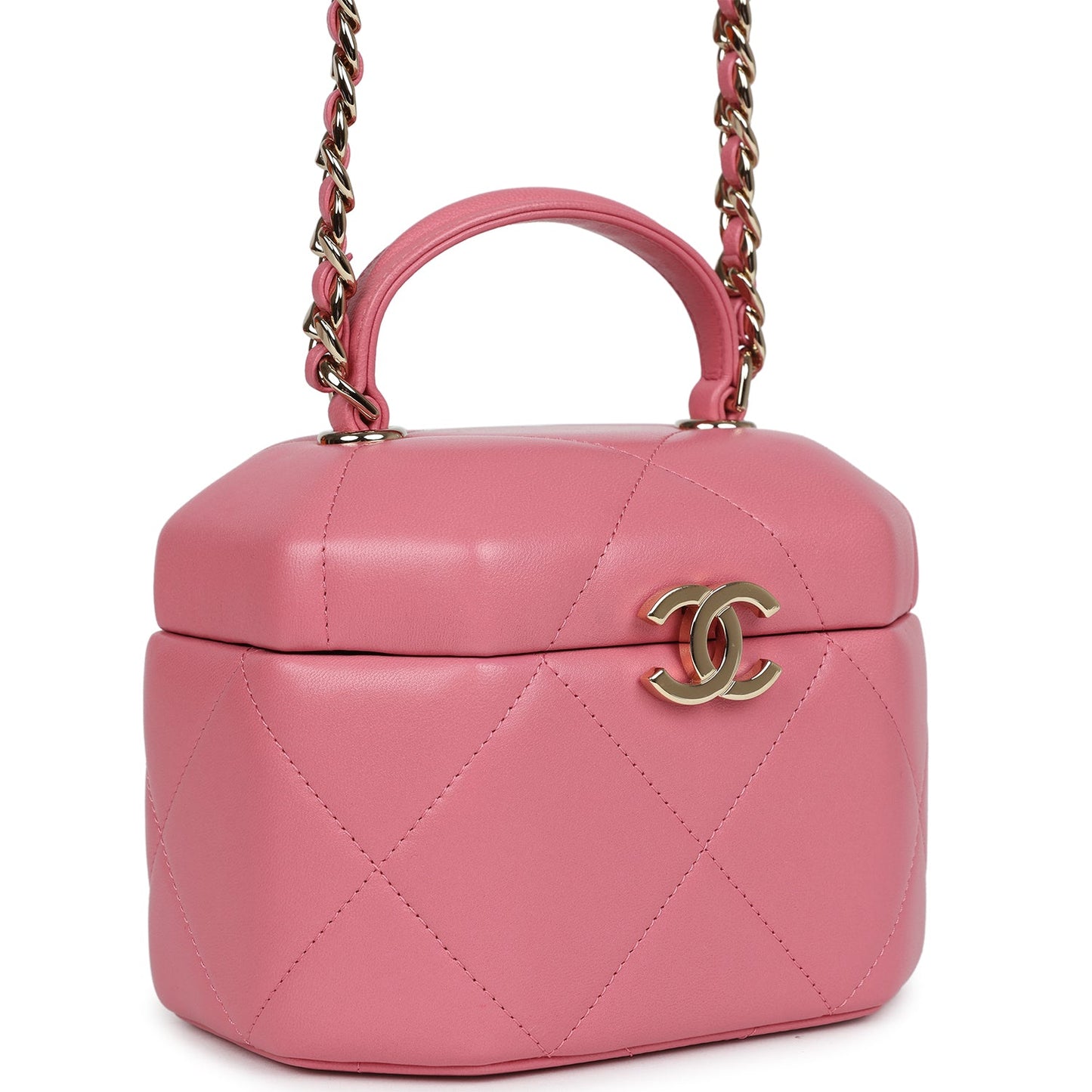 Chanel Mini Hexagon Top Handle Vanity Case Dark Pink Lambskin Gold Hardware