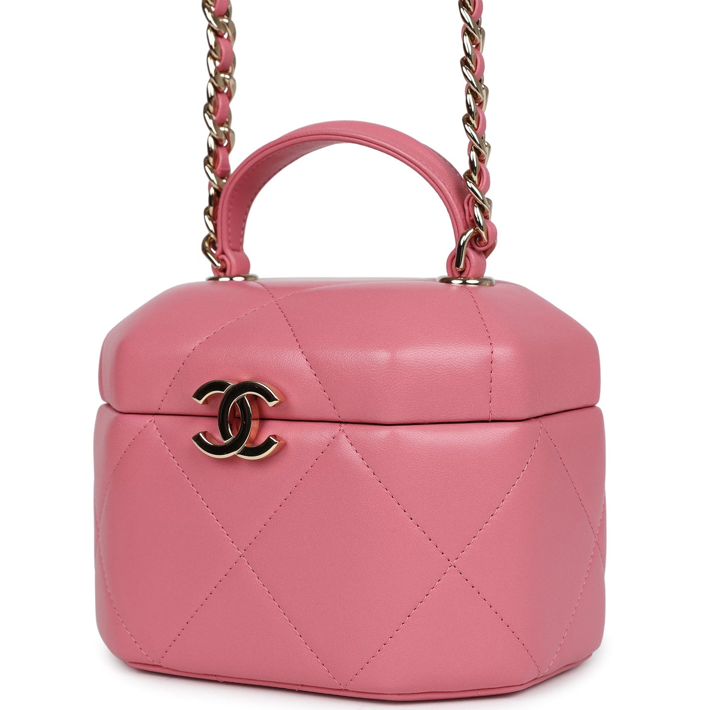 Chanel Mini Hexagon Top Handle Vanity Case Dark Pink Lambskin Gold Hardware