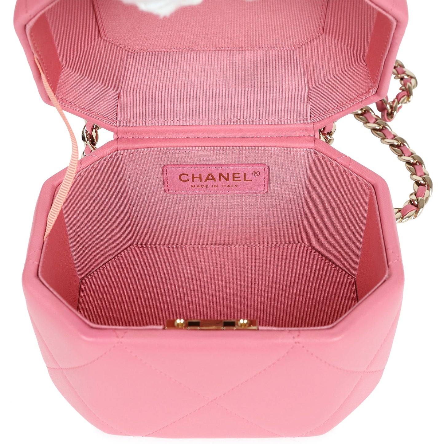 Chanel Mini Hexagon Top Handle Vanity Case Dark Pink Lambskin Gold Hardware