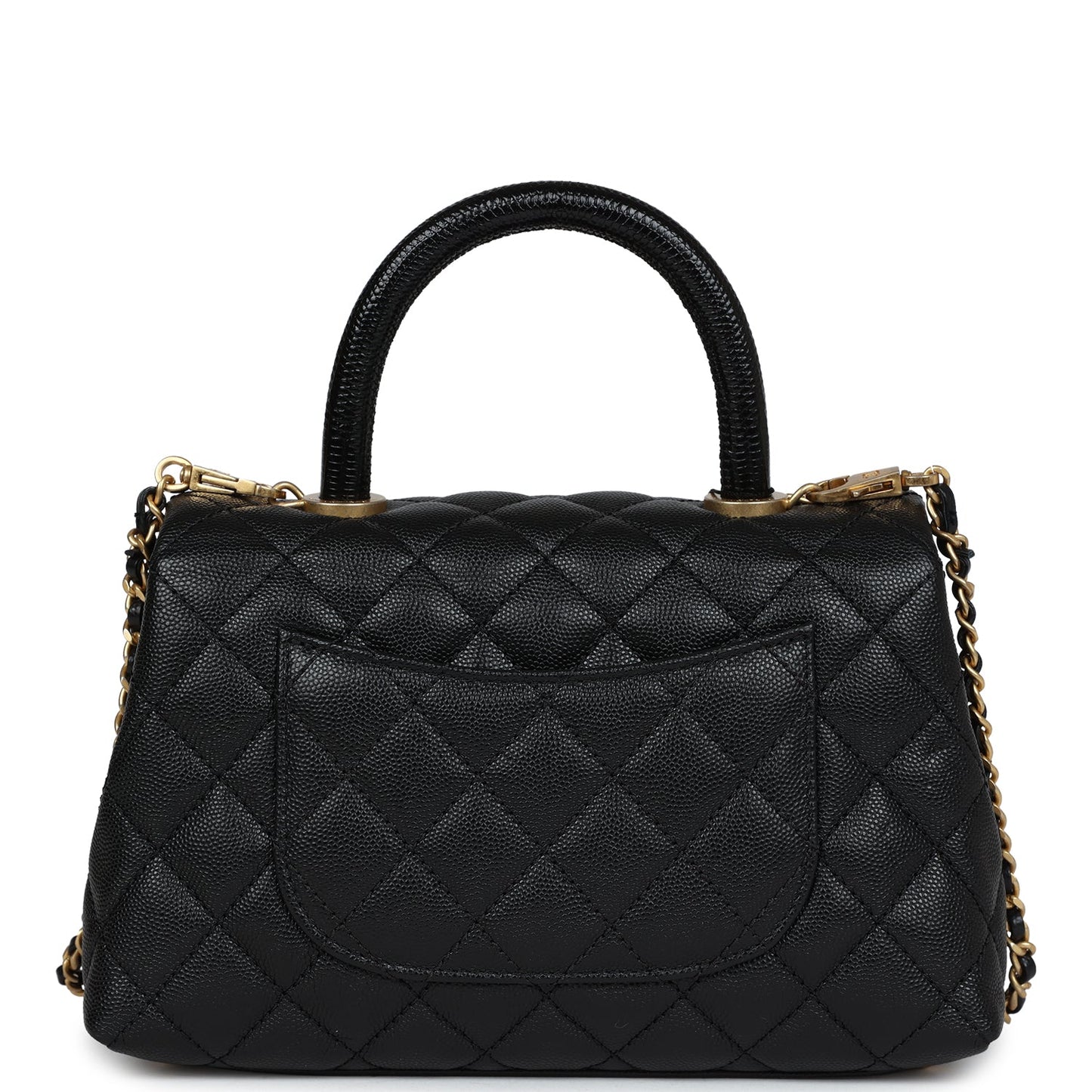 Chanel Mini Coco Handle Black Caviar and Lizard Antique Gold Hardware