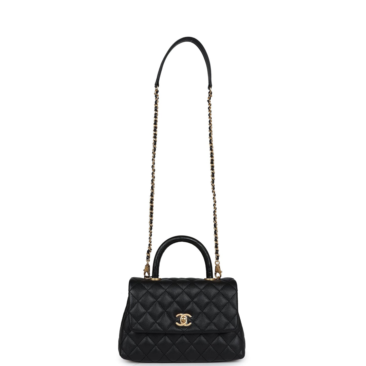 Chanel Mini Coco Handle Black Caviar and Lizard Antique Gold Hardware