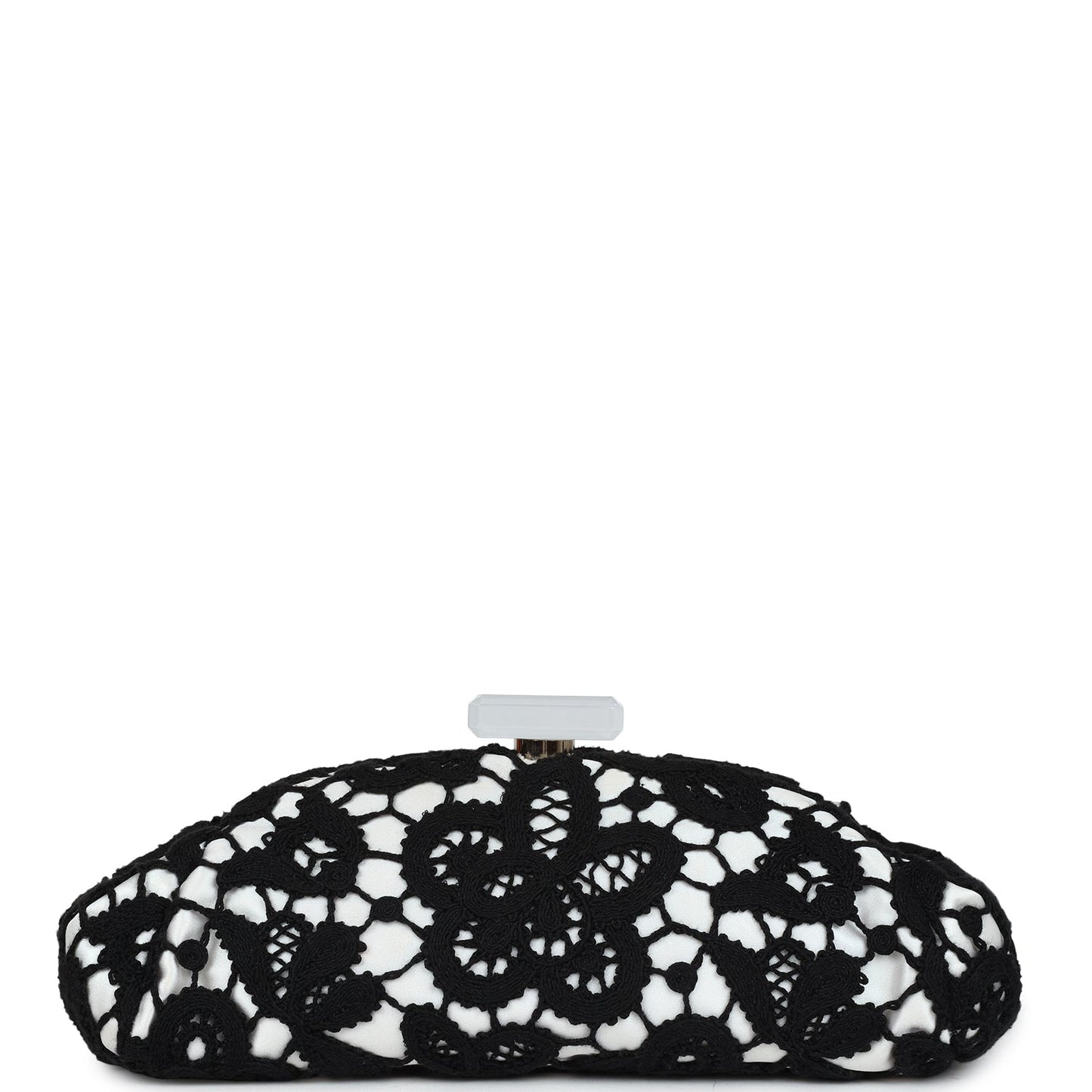 Chanel Clutch Black and White Floral Lace Gold Hardware