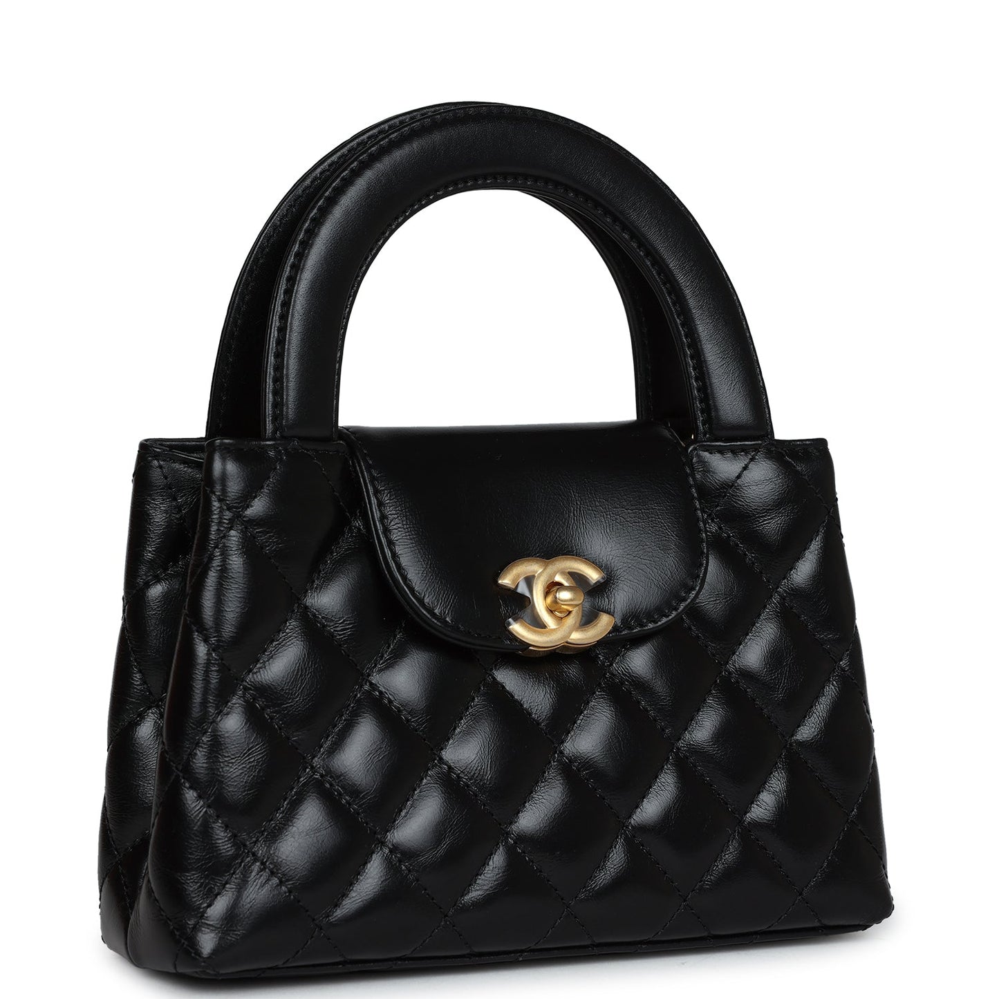 Chanel Small Kelly Shopper Black Shiny Aged Calfskin Brushed Gold Hardware