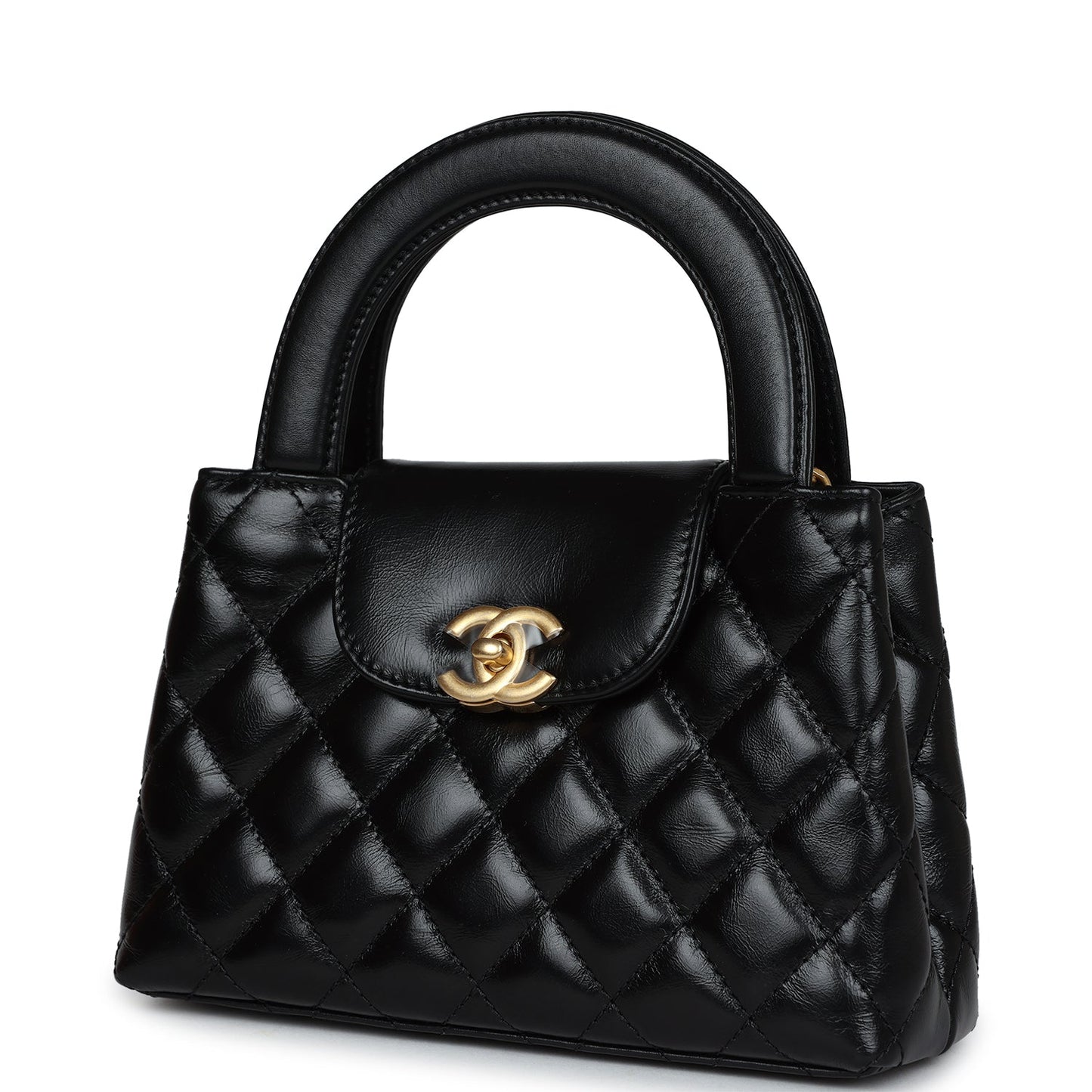 Chanel Small Kelly Shopper Black Shiny Aged Calfskin Brushed Gold Hardware