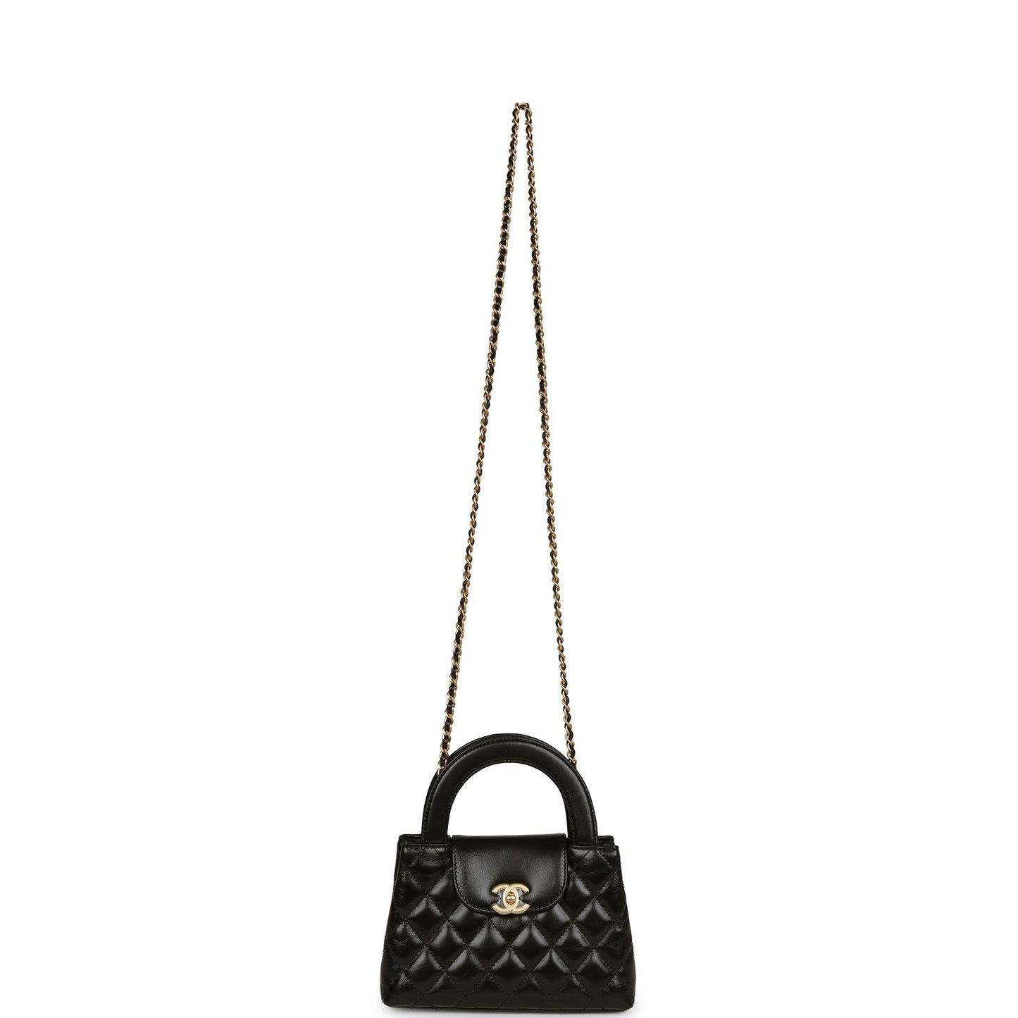 Chanel Small Kelly Shopper Black Shiny Aged Calfskin Brushed Gold Hardware