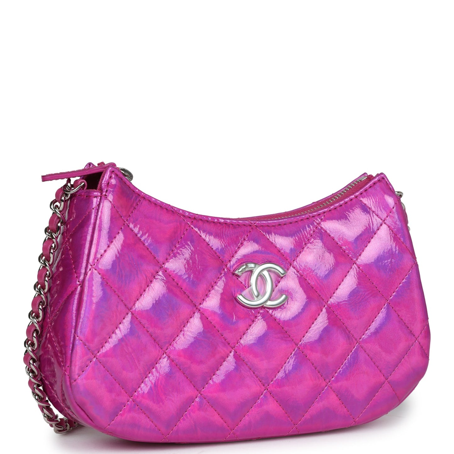 Chanel Mini Hobo Bag Hot Pink Metallic Goatskin Silver Hardware