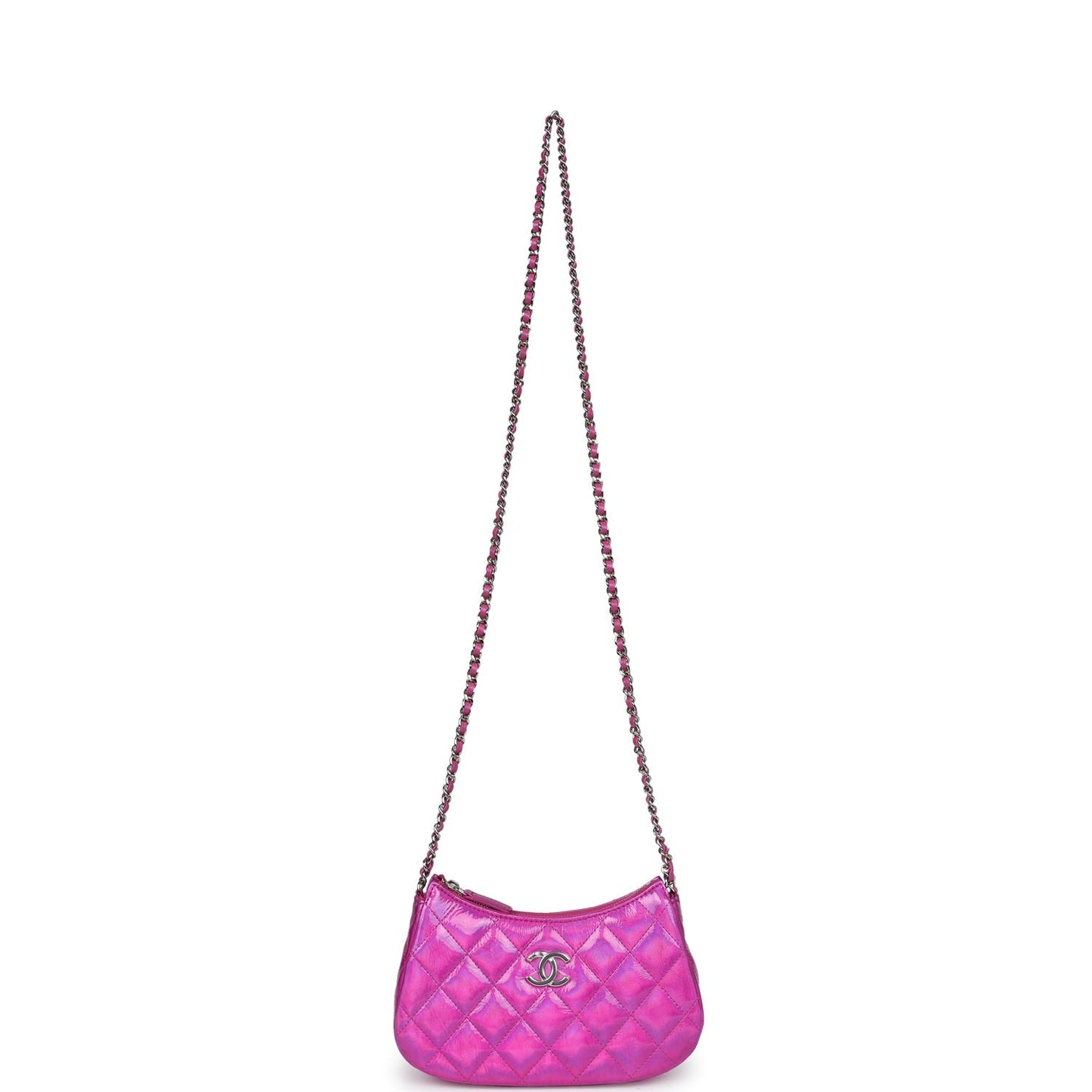 Chanel Mini Hobo Bag Hot Pink Metallic Goatskin Silver Hardware