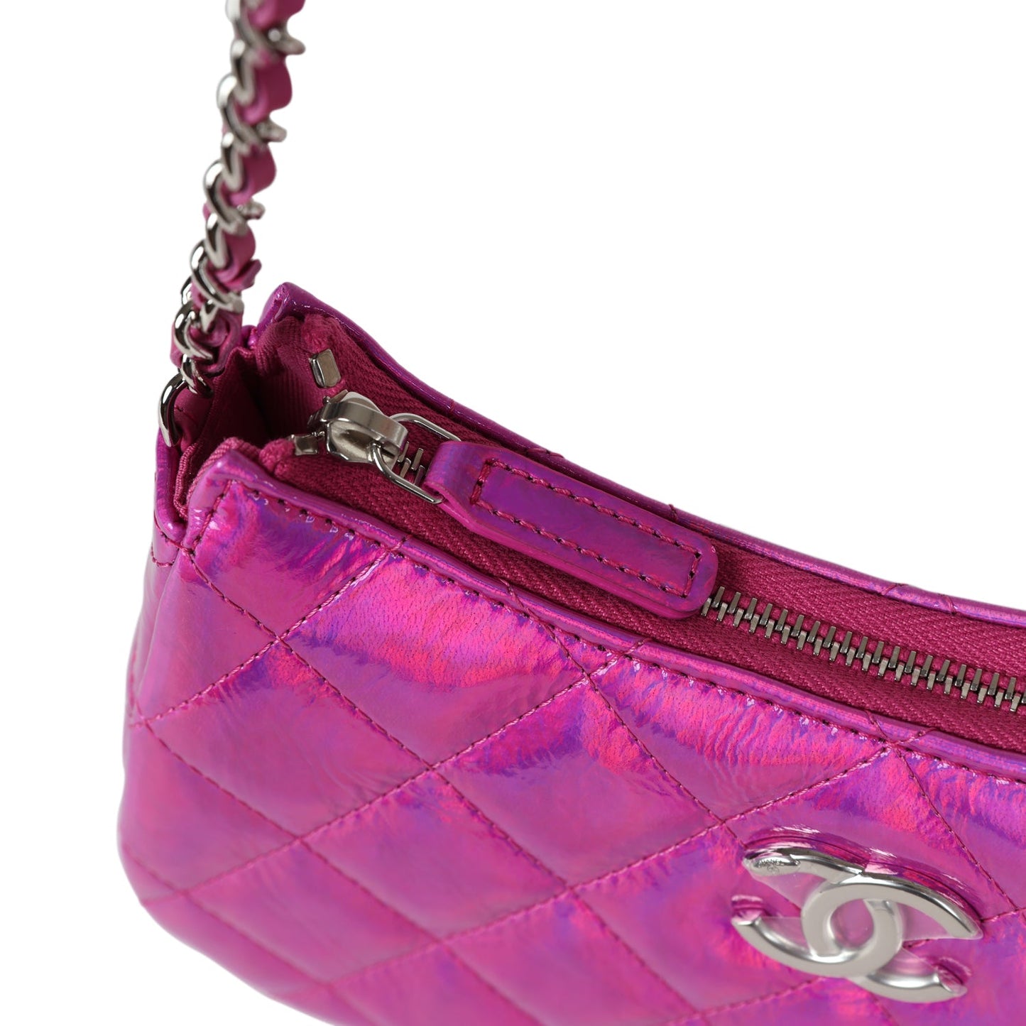 Chanel Mini Hobo Bag Hot Pink Metallic Goatskin Silver Hardware