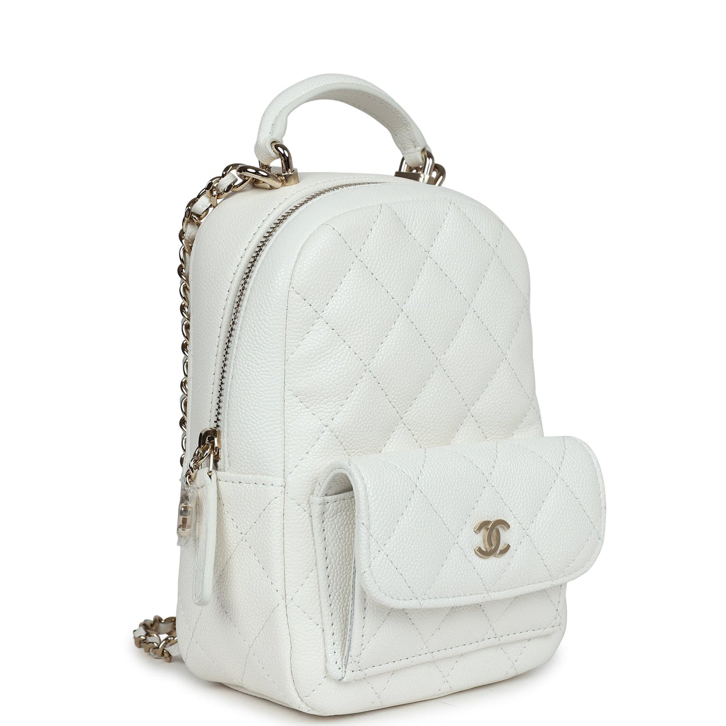 Chanel Mini Phone Holder Backpack White Caviar Light Gold Hardware