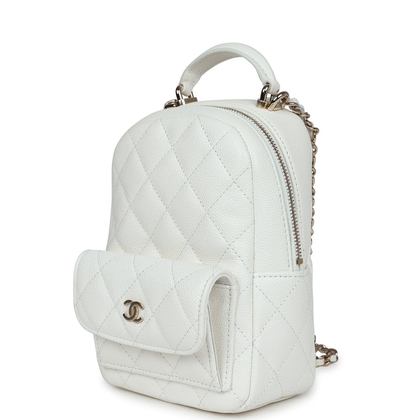 Chanel Mini Phone Holder Backpack White Caviar Light Gold Hardware