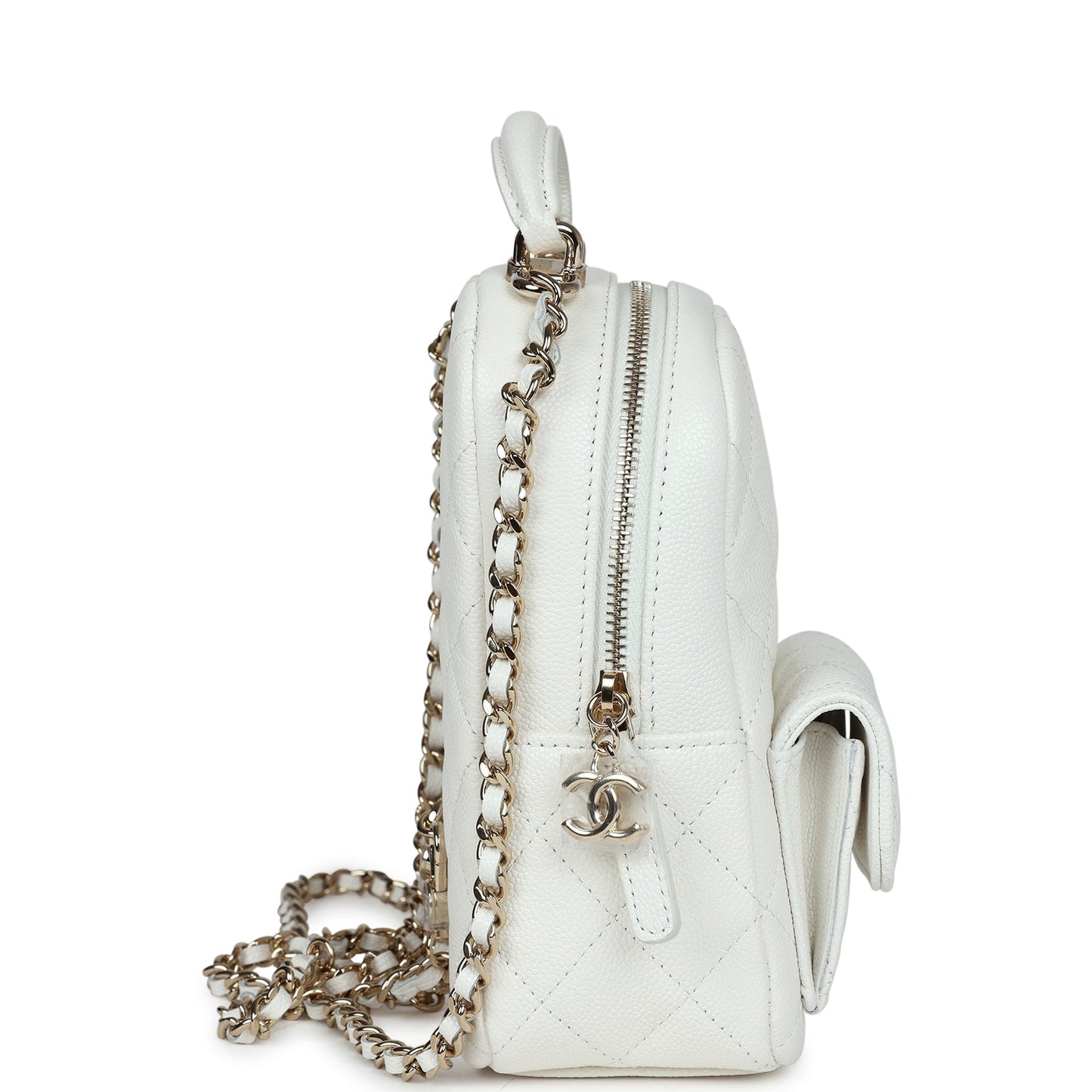 Chanel Mini Phone Holder Backpack White Caviar Light Gold Hardware