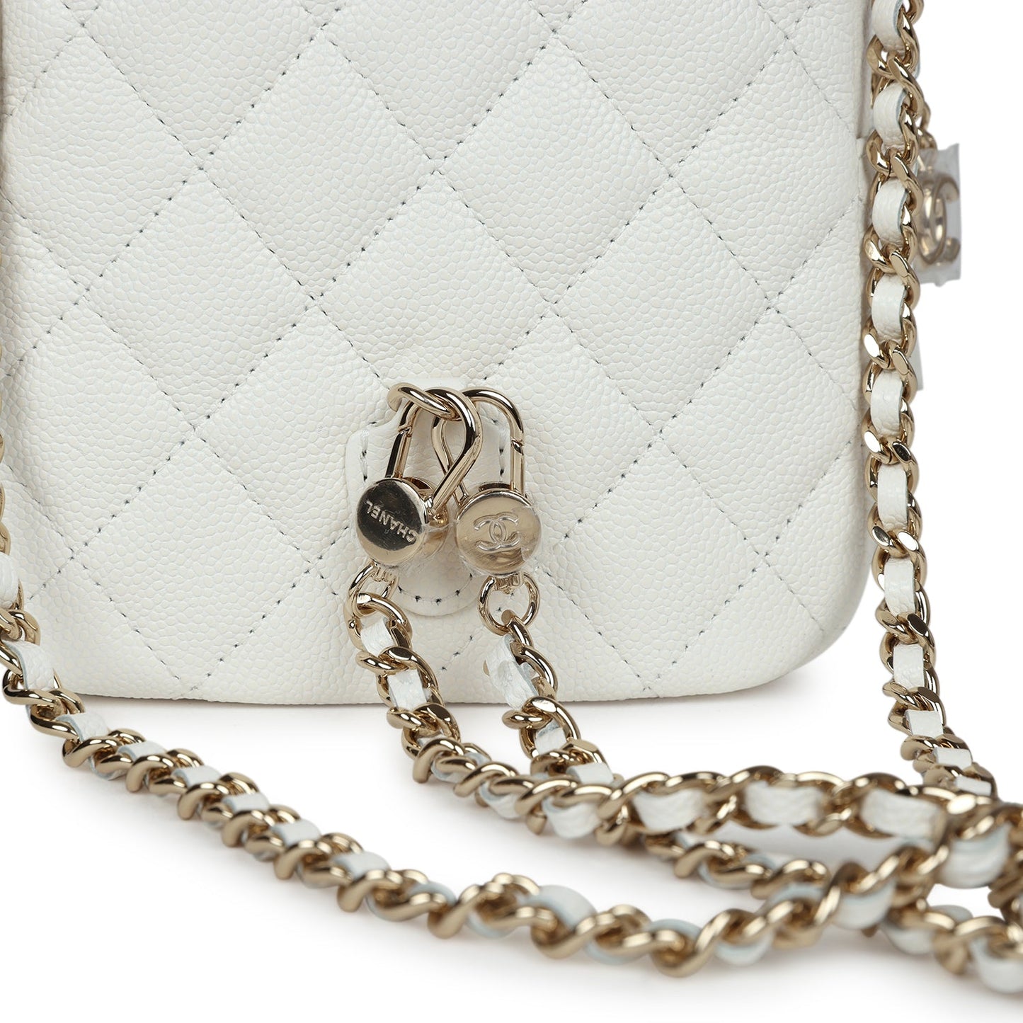 Chanel Mini Phone Holder Backpack White Caviar Light Gold Hardware