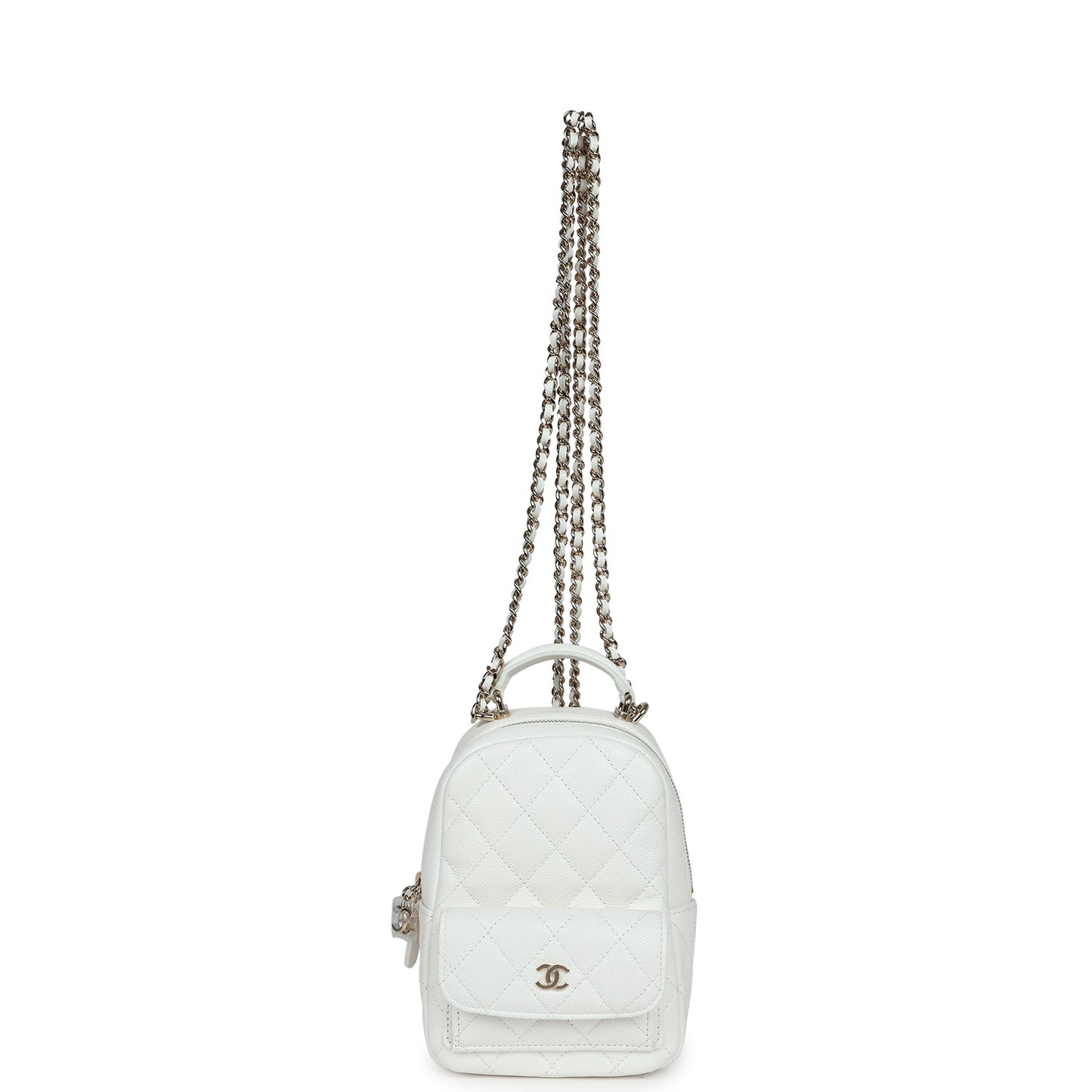 Chanel Mini Phone Holder Backpack White Caviar Light Gold Hardware