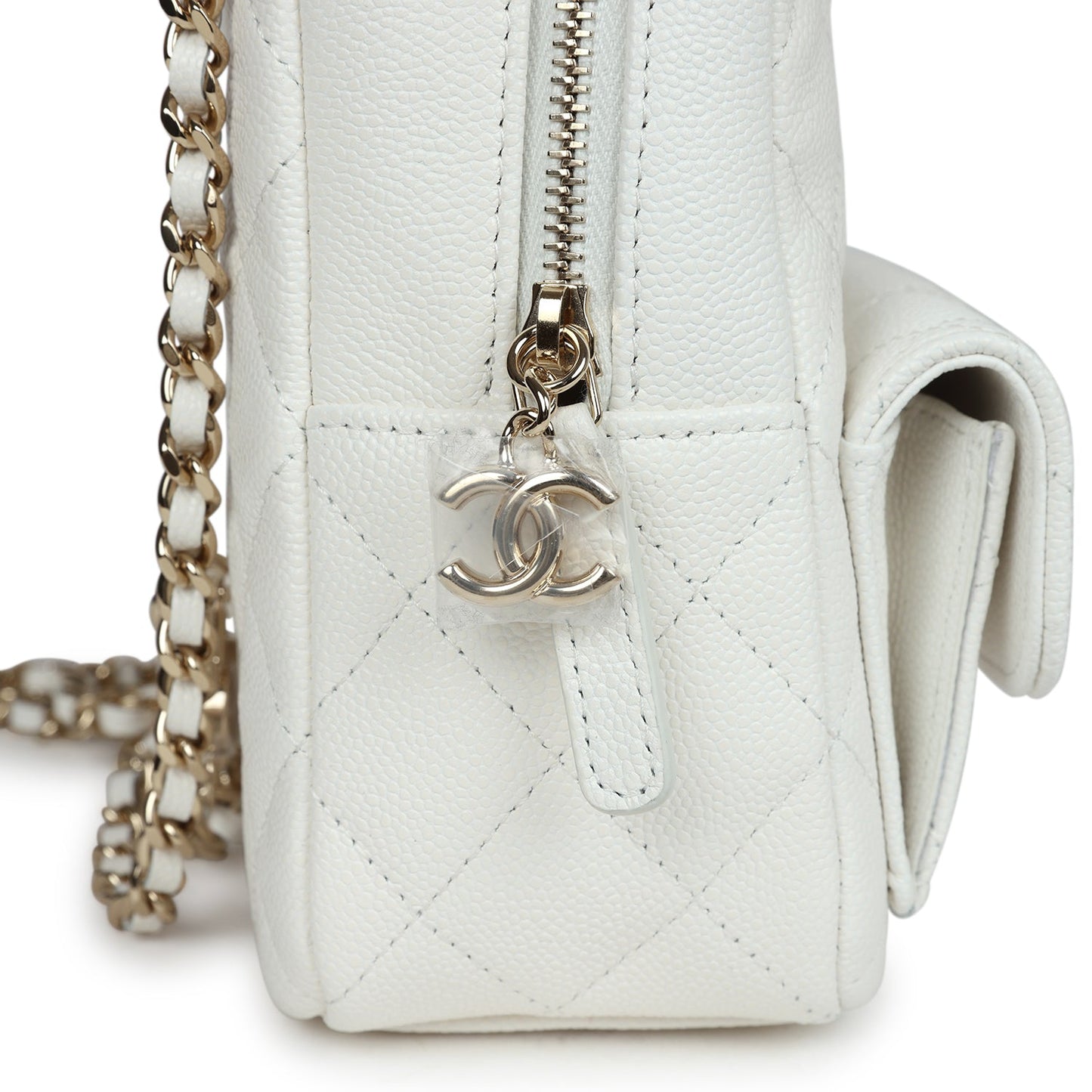 Chanel Mini Phone Holder Backpack White Caviar Light Gold Hardware