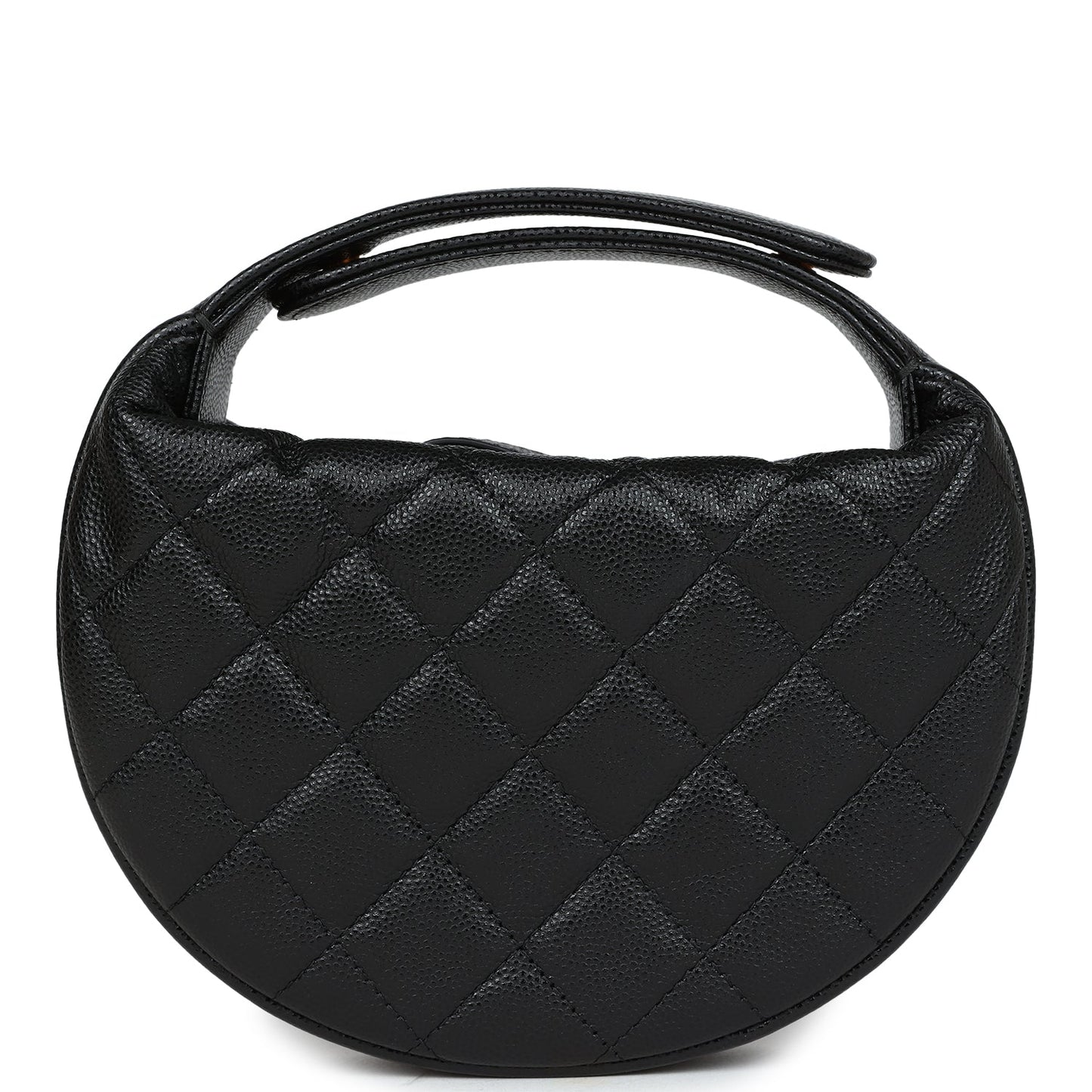 Chanel Mini Round Hobo Pouch Bag Black Caviar Gold Hardware