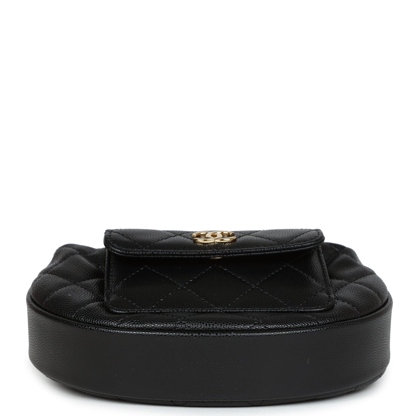 Chanel Mini Round Hobo Pouch Bag Black Caviar Gold Hardware