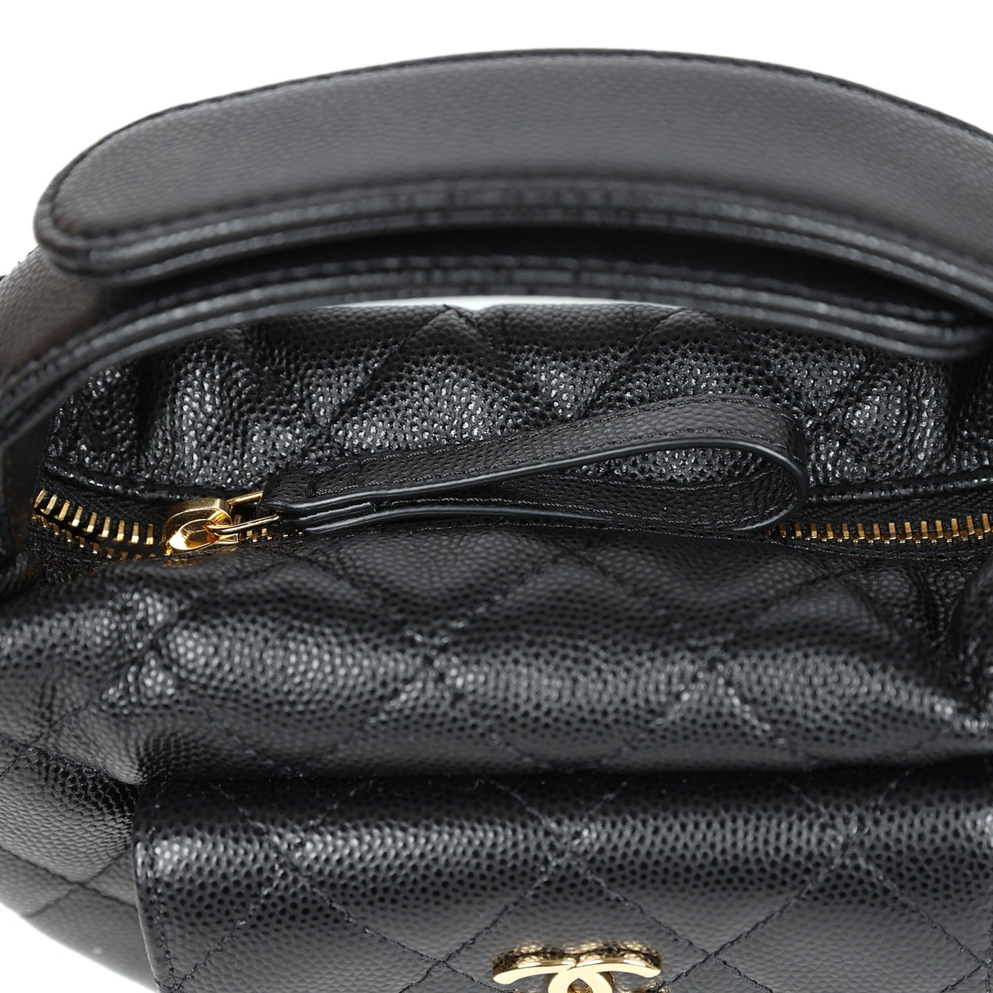 Chanel Mini Round Hobo Pouch Bag Black Caviar Gold Hardware