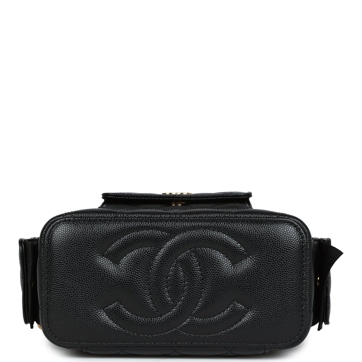 Chanel Mini Pocket Vanity Top Handle Case Black Caviar Gold Hardware