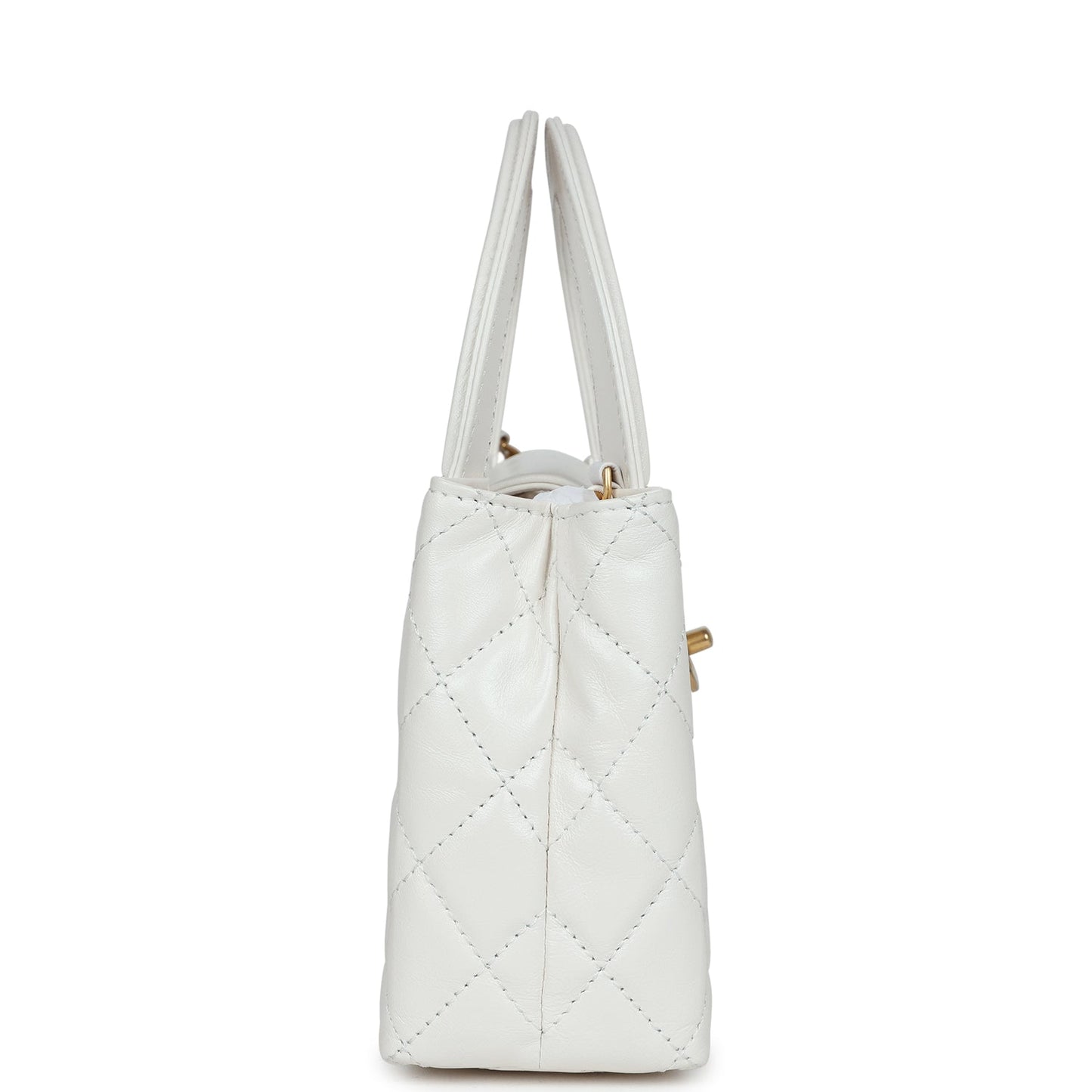 Chanel Small Kelly Shopper White Shiny Aged Calfskin Brushed Gold Hardware