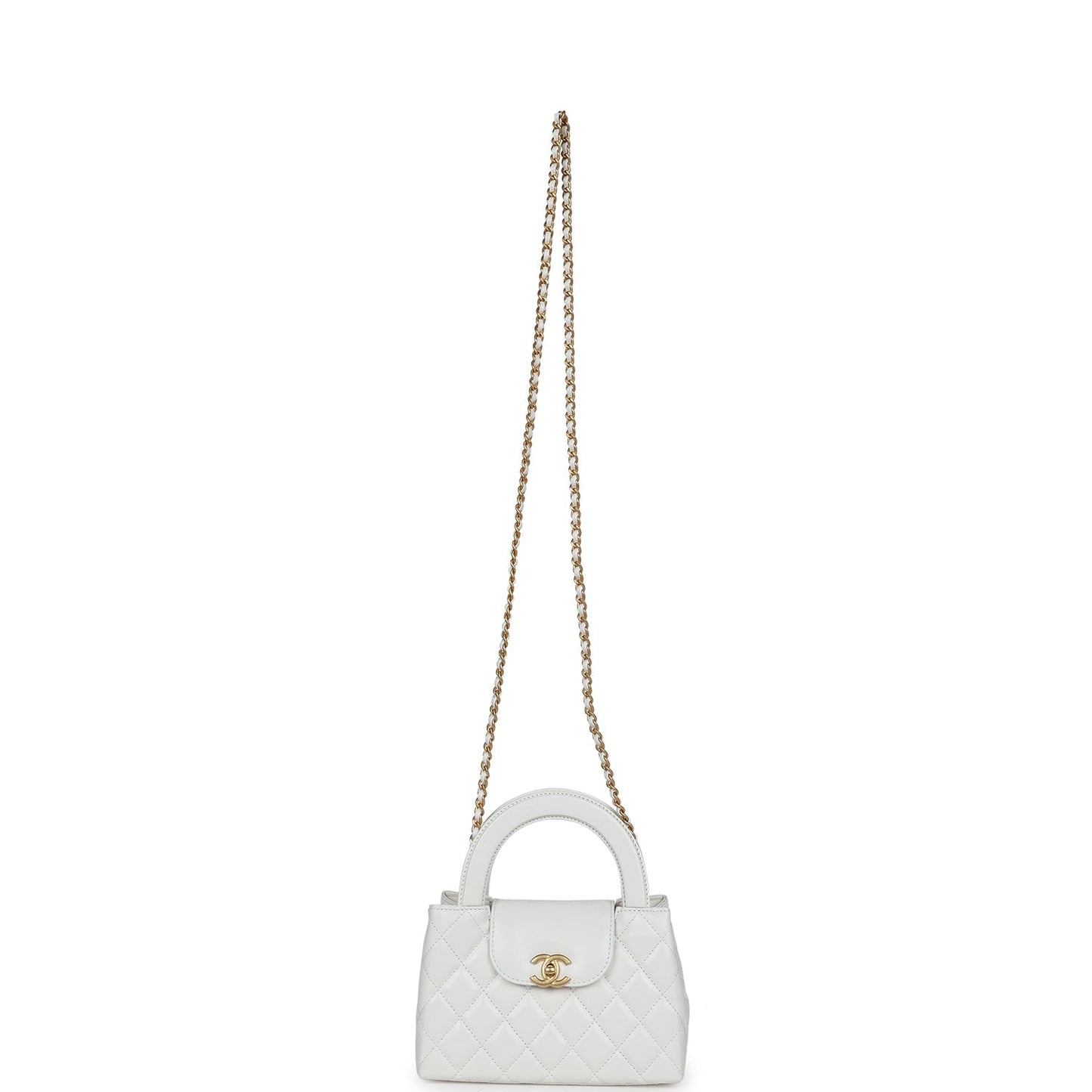 Chanel Small Kelly Shopper White Shiny Aged Calfskin Brushed Gold Hardware