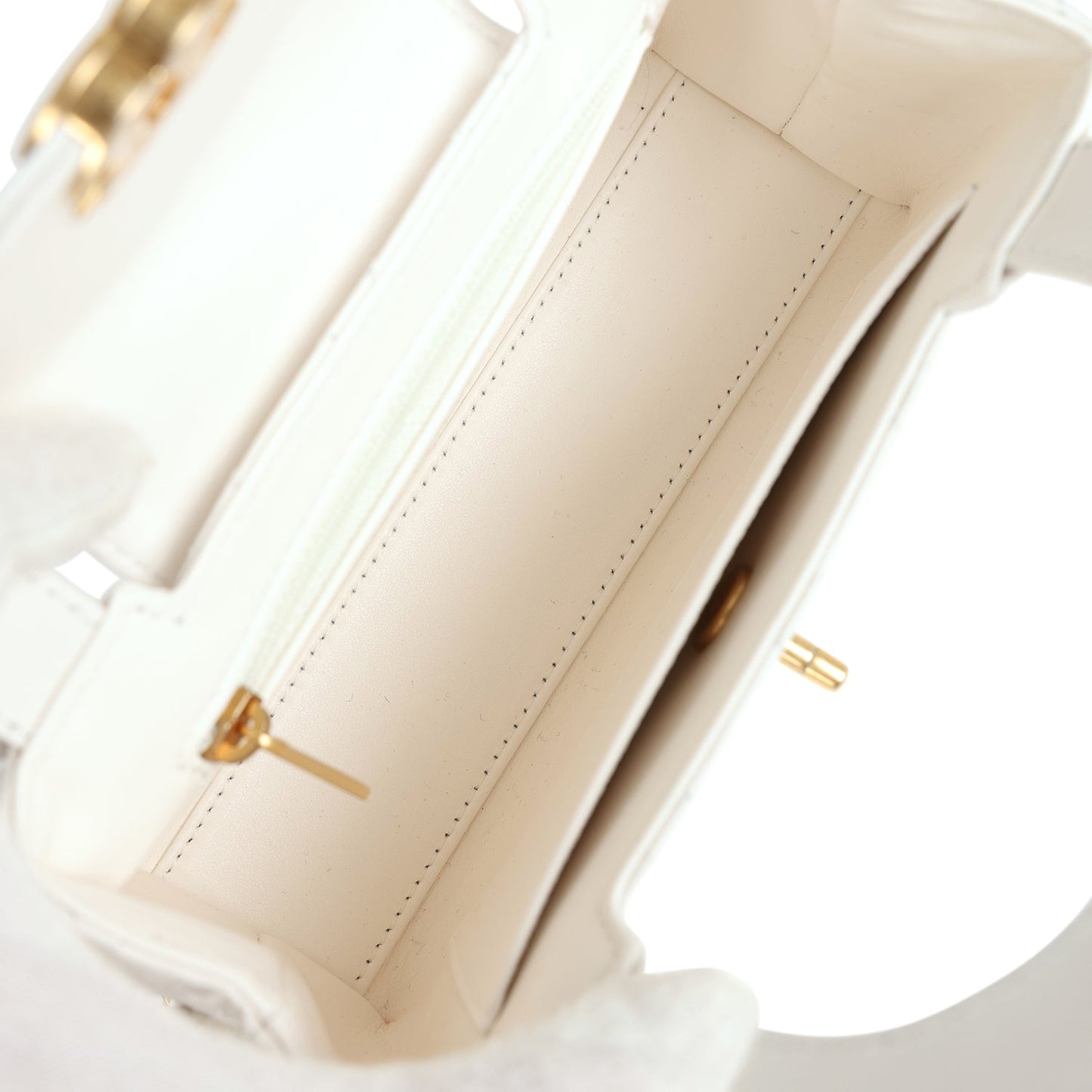 Chanel Small Kelly Shopper White Shiny Aged Calfskin Brushed Gold Hardware