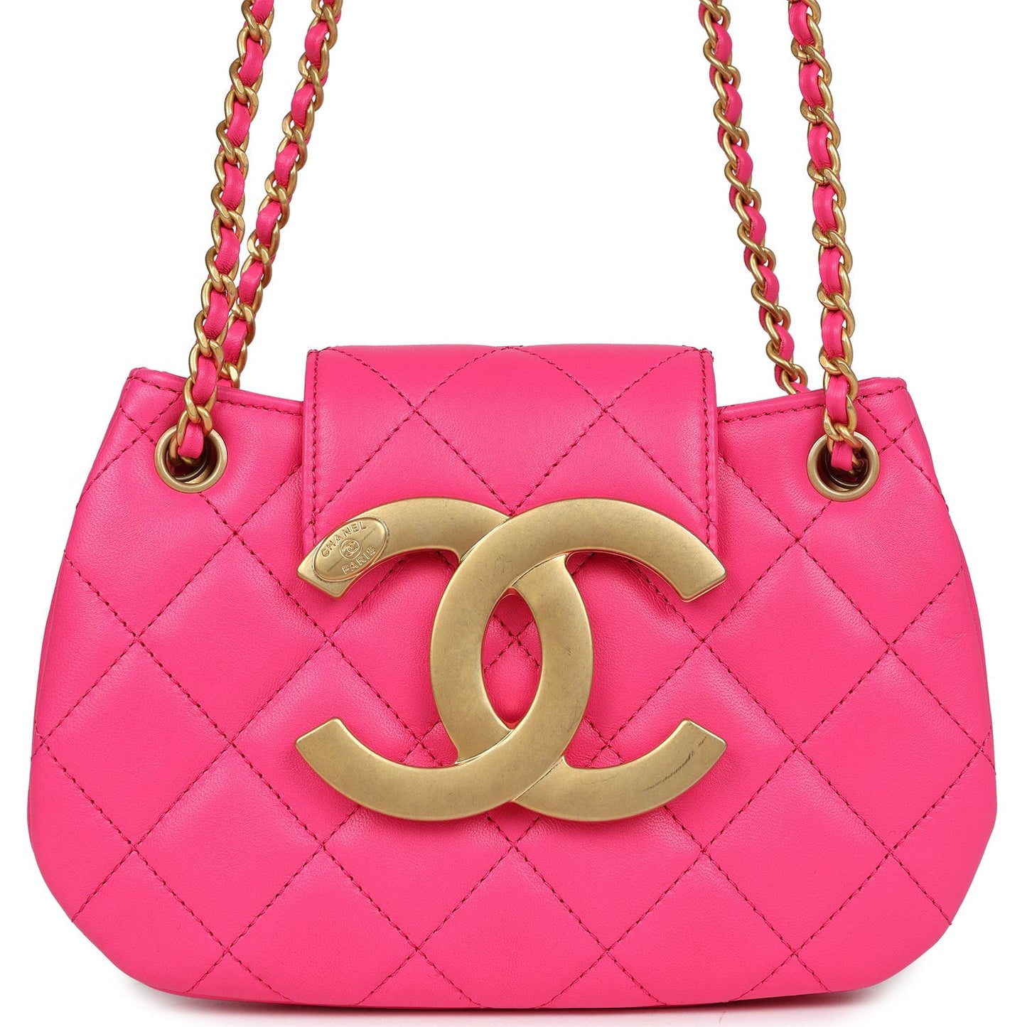 Chanel CC Mini Shoulder Bag Fuchsia Lambskin Antique Gold Hardware