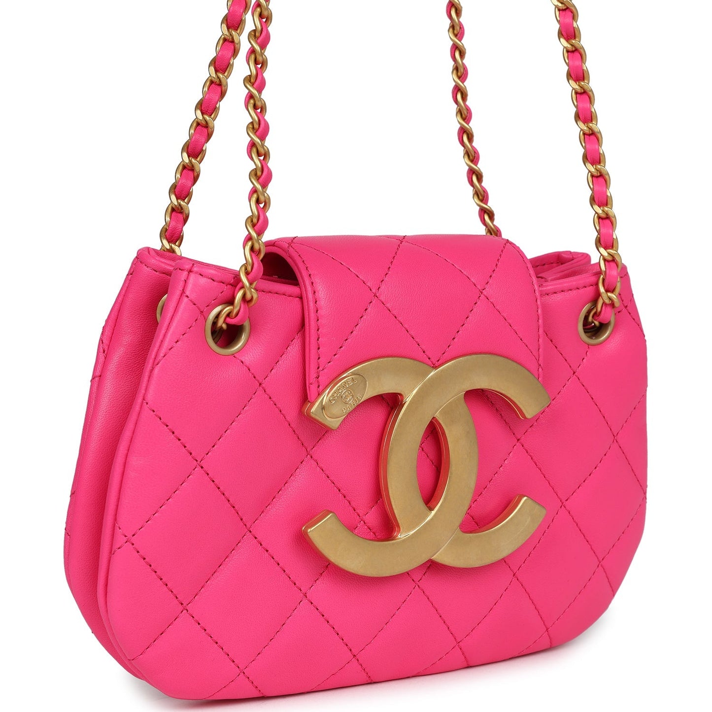 Chanel CC Mini Shoulder Bag Fuchsia Lambskin Antique Gold Hardware