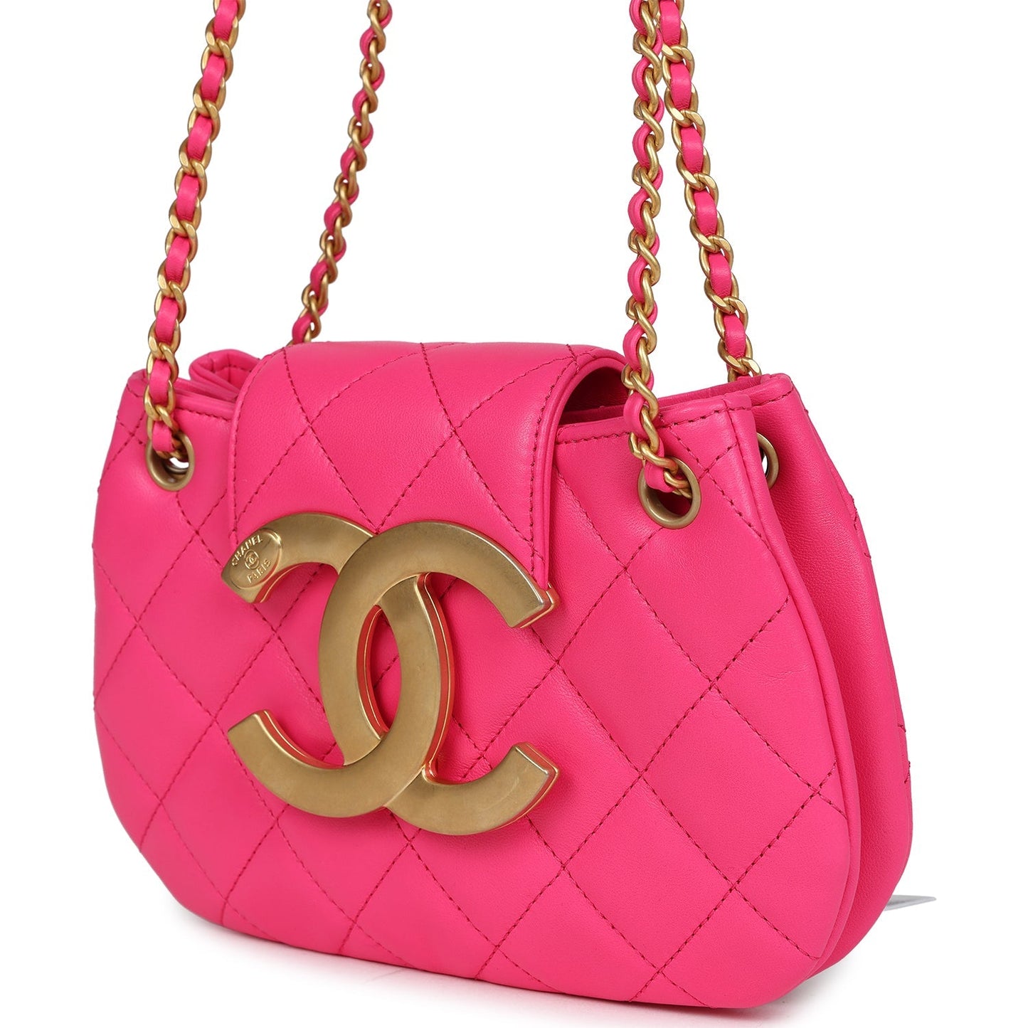 Chanel CC Mini Shoulder Bag Fuchsia Lambskin Antique Gold Hardware