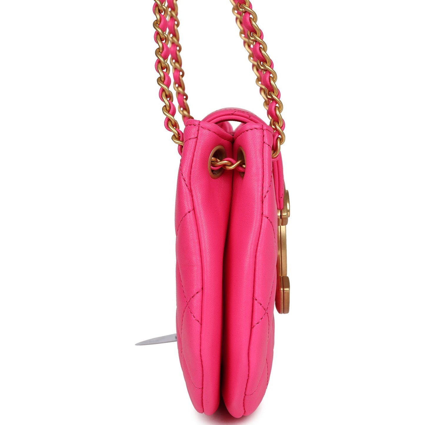 Chanel CC Mini Shoulder Bag Fuchsia Lambskin Antique Gold Hardware