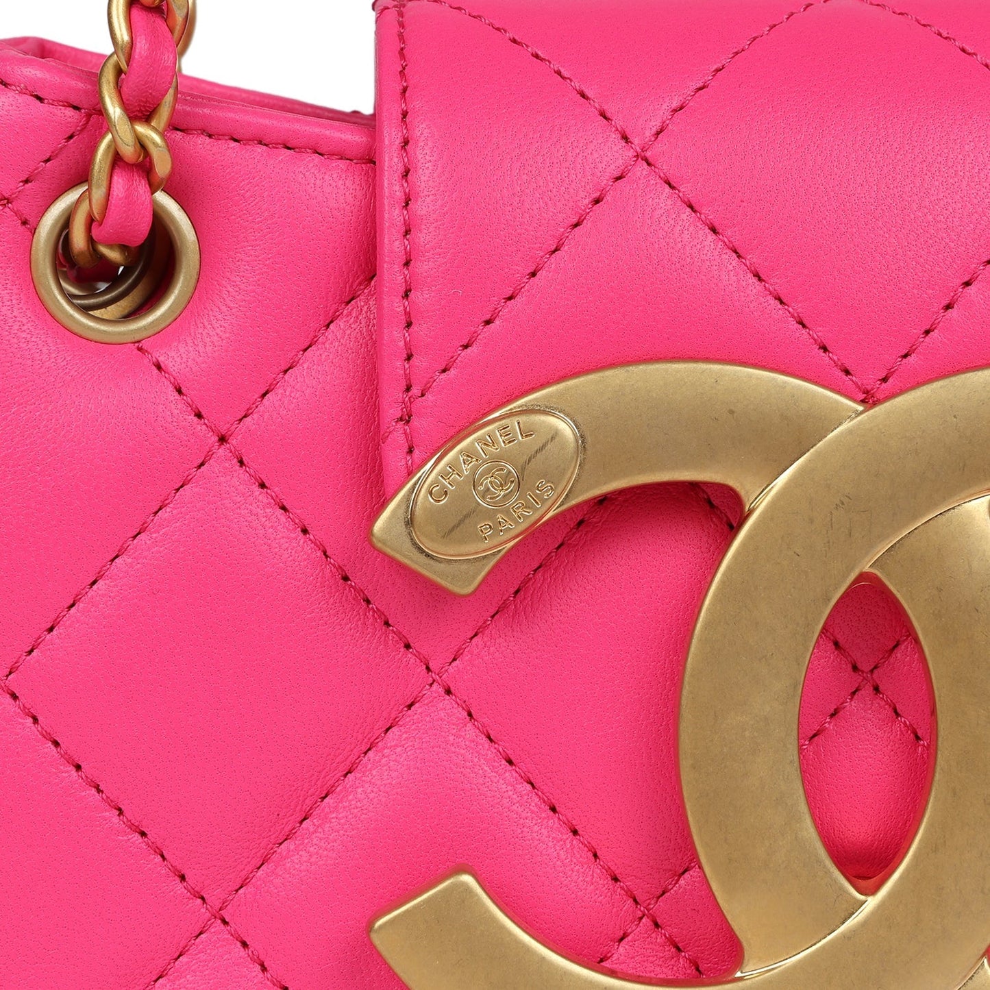 Chanel CC Mini Shoulder Bag Fuchsia Lambskin Antique Gold Hardware