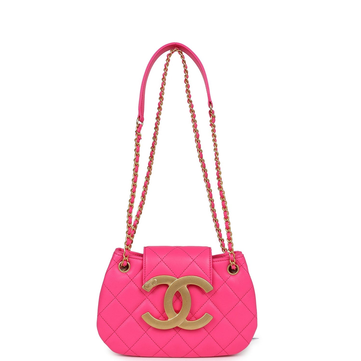 Chanel CC Mini Shoulder Bag Fuchsia Lambskin Antique Gold Hardware