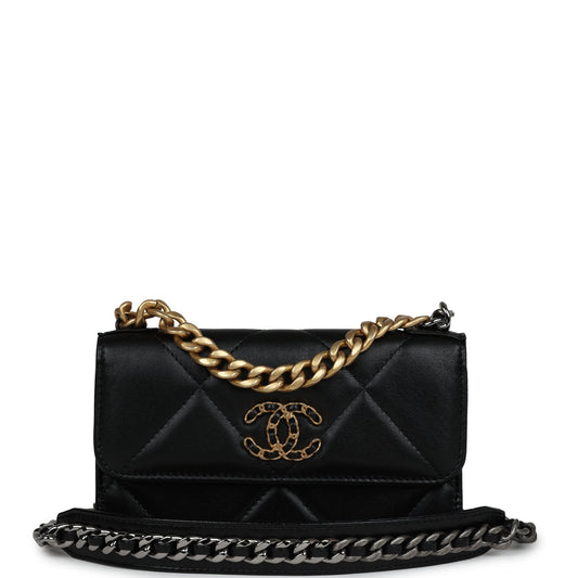 Chanel 19 Chain Clutch Bag Black Lambskin Mixed Hardware