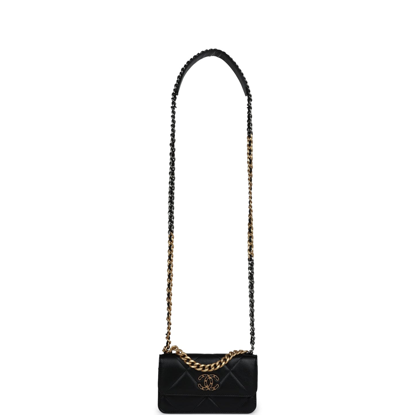 Chanel 19 Chain Clutch Bag Black Lambskin Mixed Hardware