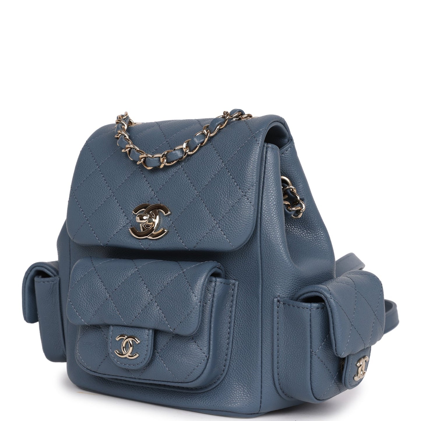 Chanel Small Duma Backpack Blue Caviar Light Gold Hardware