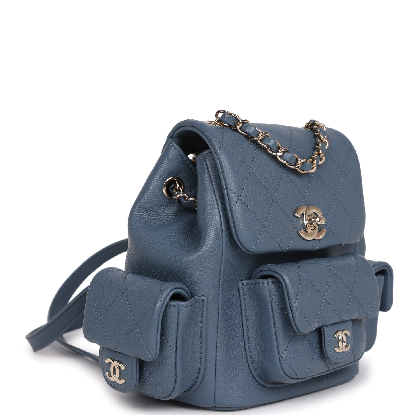 Chanel Small Duma Backpack Blue Caviar Light Gold Hardware