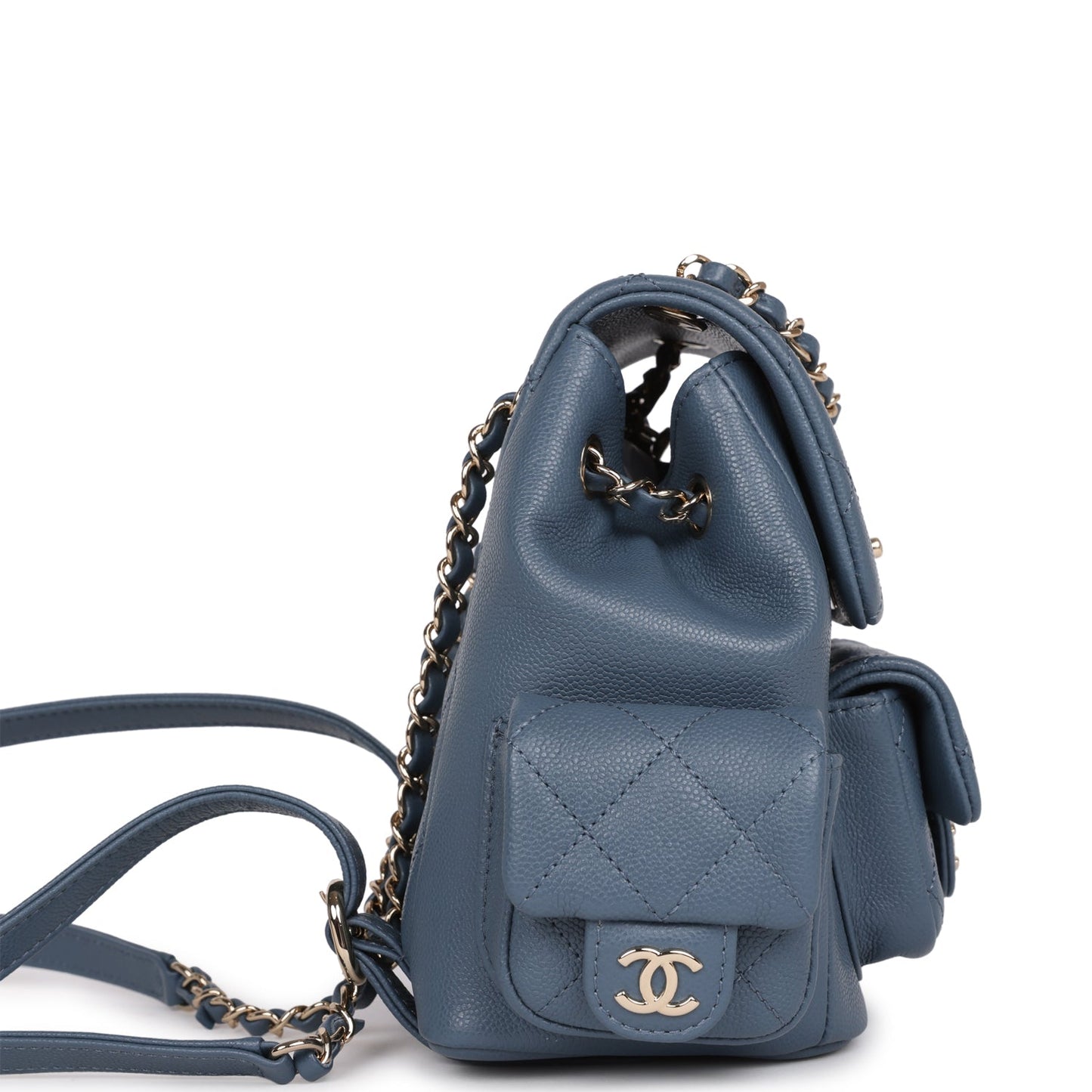 Chanel Small Duma Backpack Blue Caviar Light Gold Hardware